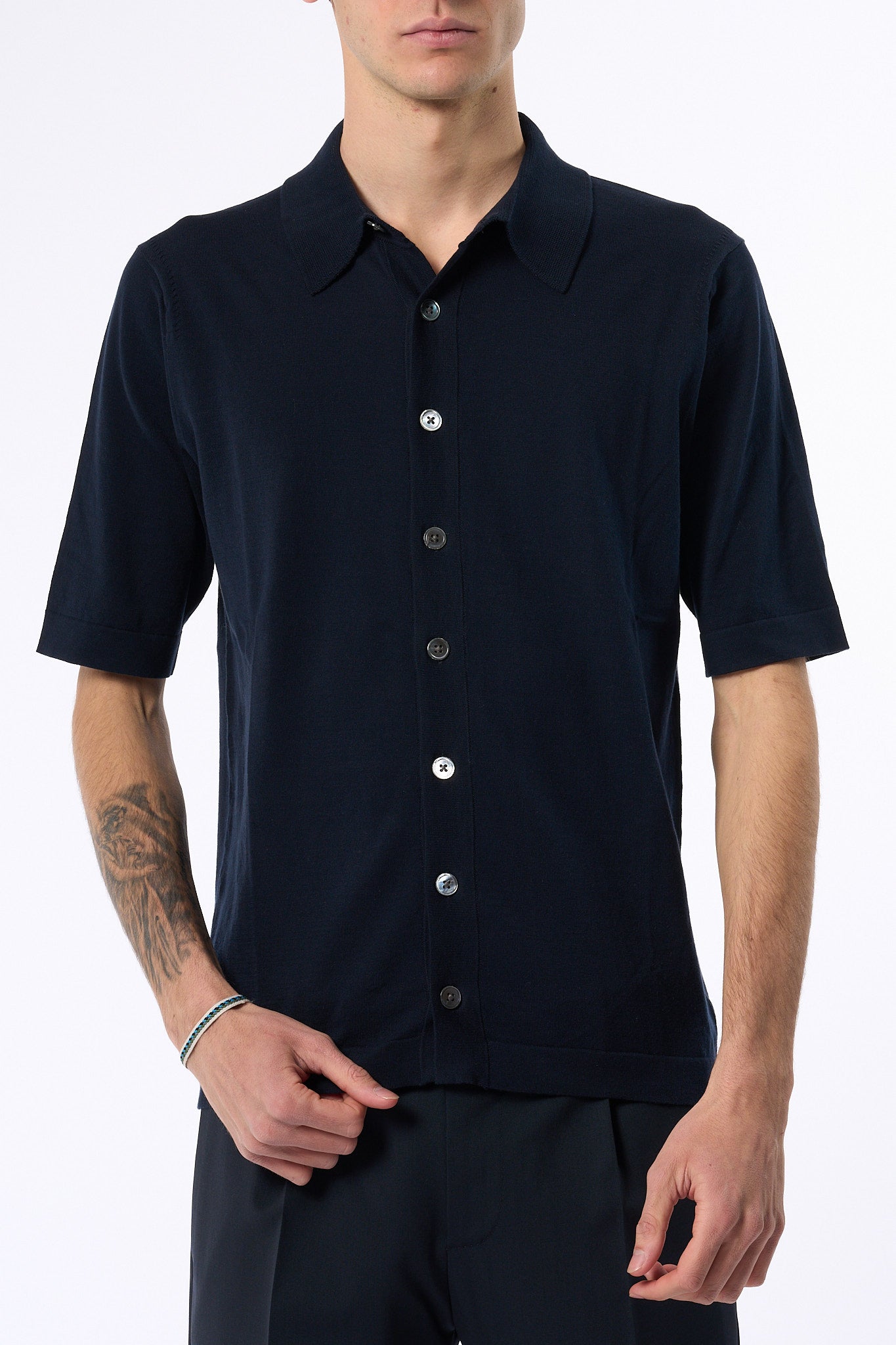 Hosio Polo Aperta in Maglia Blu Uomo-3