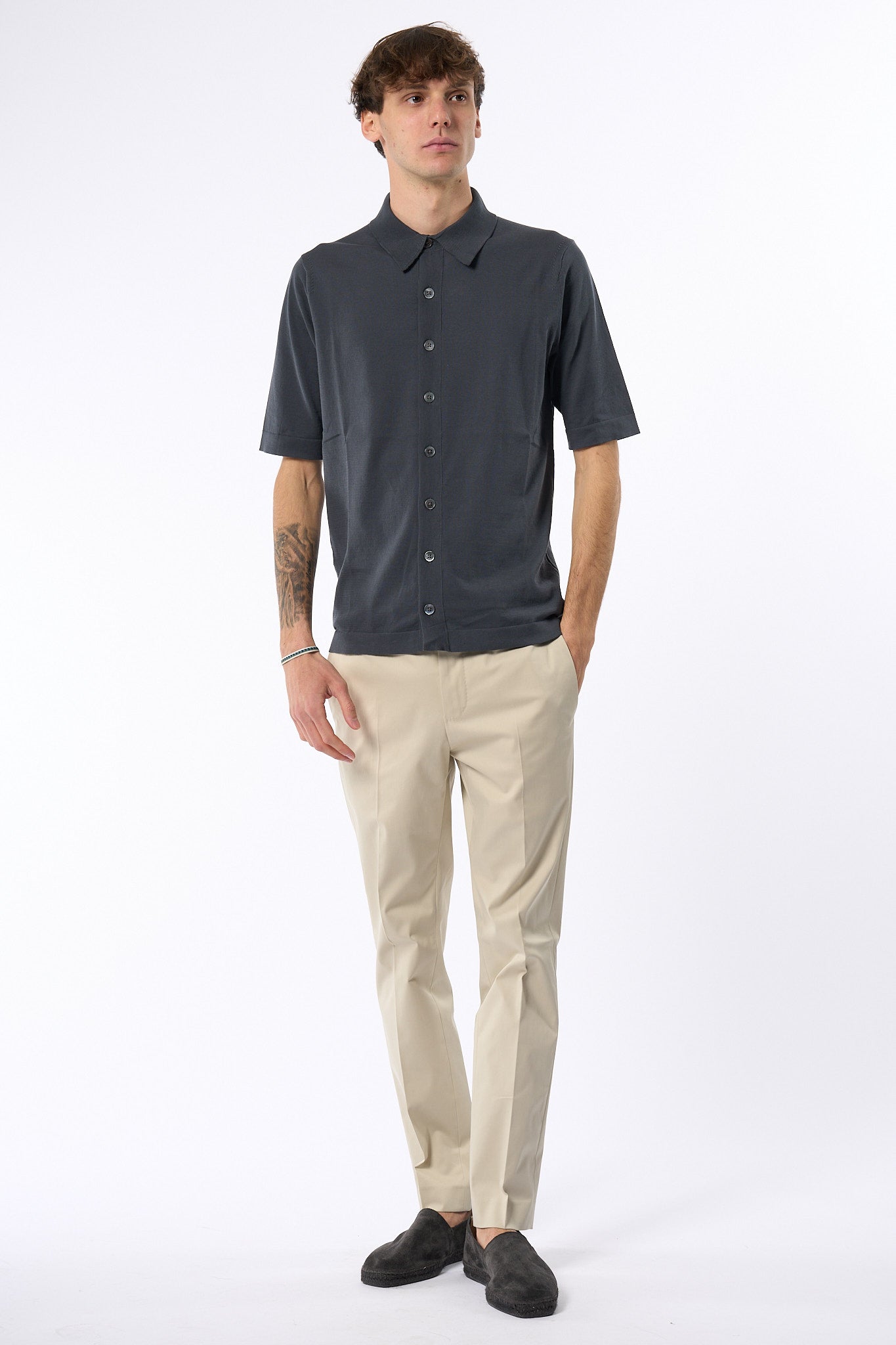 Hosio Polo Aperta in Maglia Grigio Uomo-3
