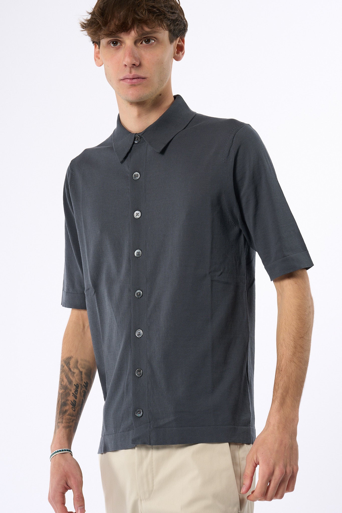 Hosio Polo Aperta in Maglia Grigio Uomo-4