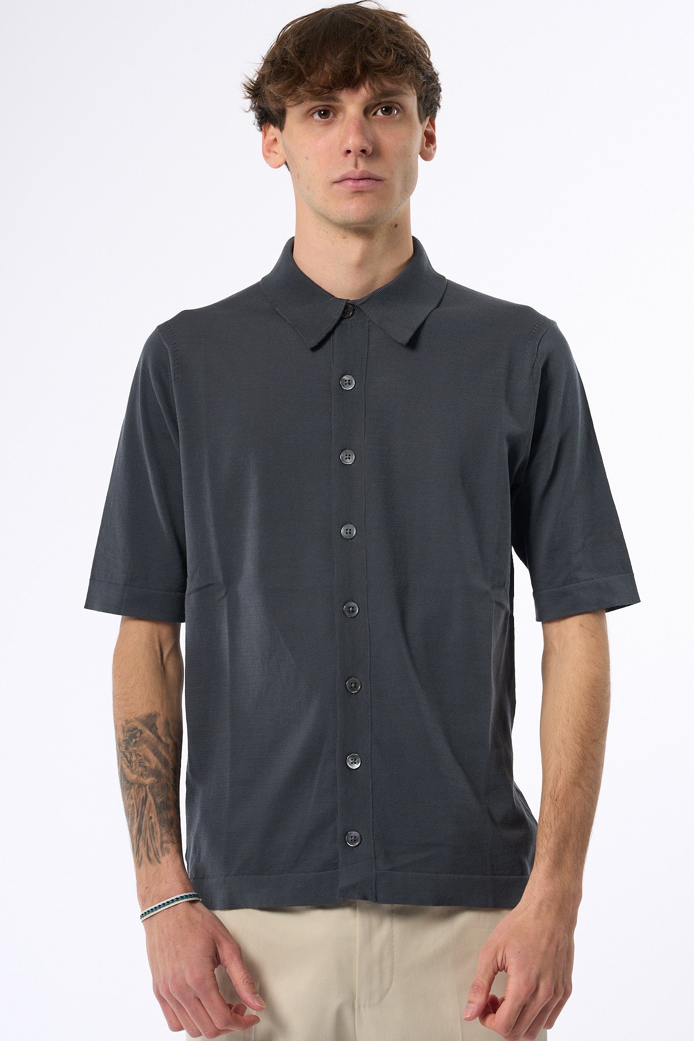 Hosio Polo Aperta in Maglia Grigio Uomo-1