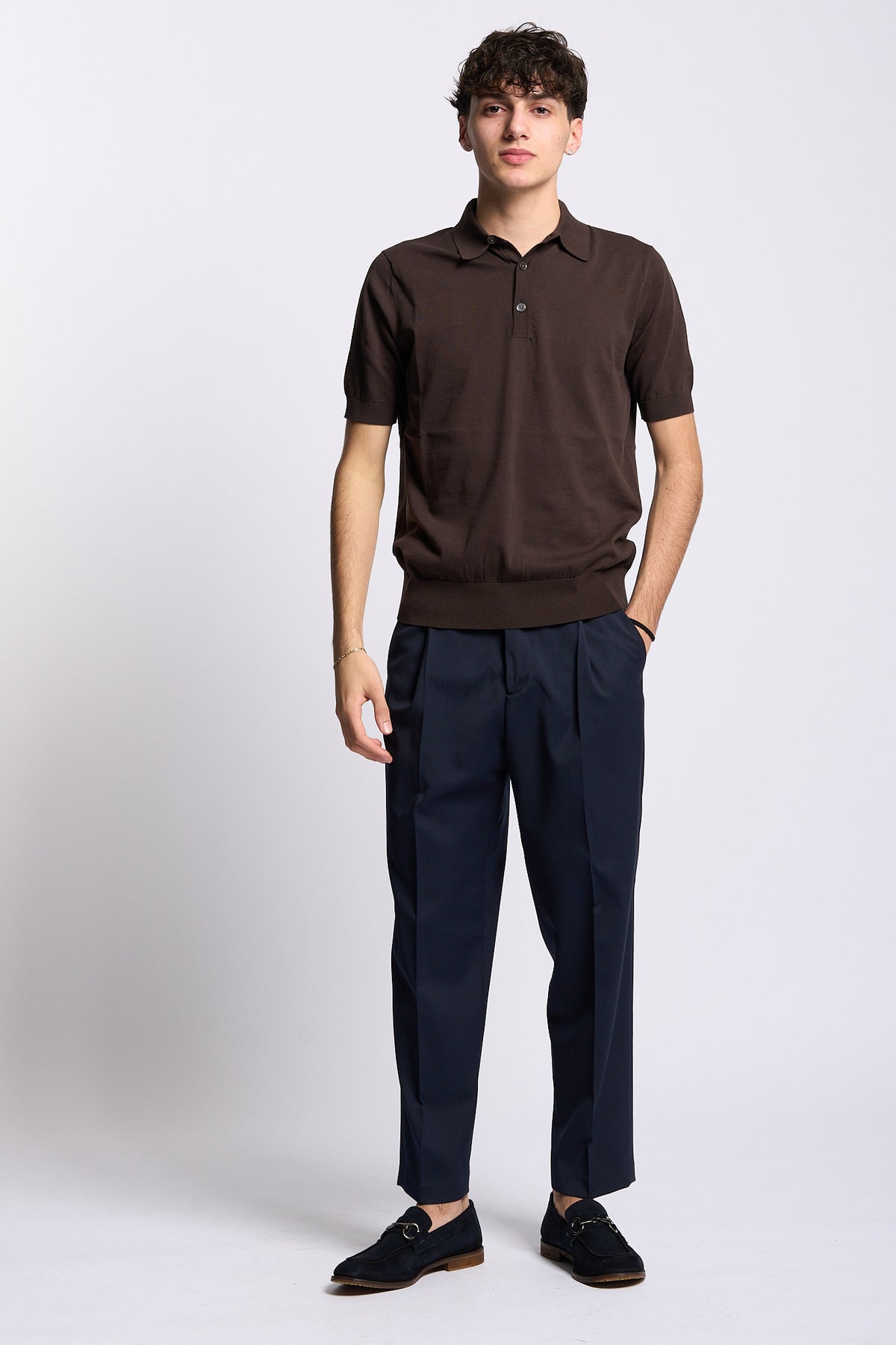 Hosio Men's Short Sleeve Polo Shirt Fondente-3