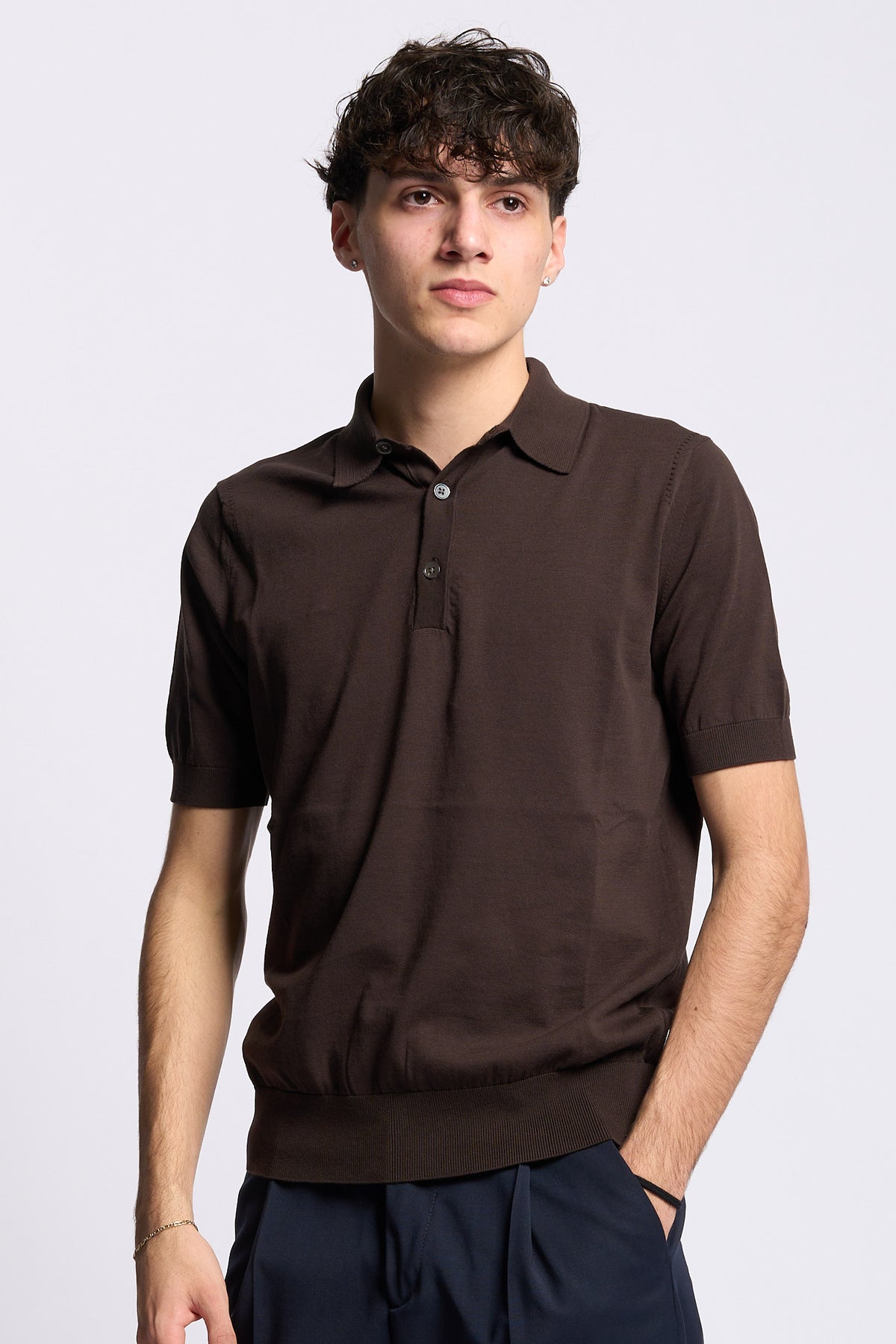 Hosio Men's Short Sleeve Polo Shirt Fondente-1