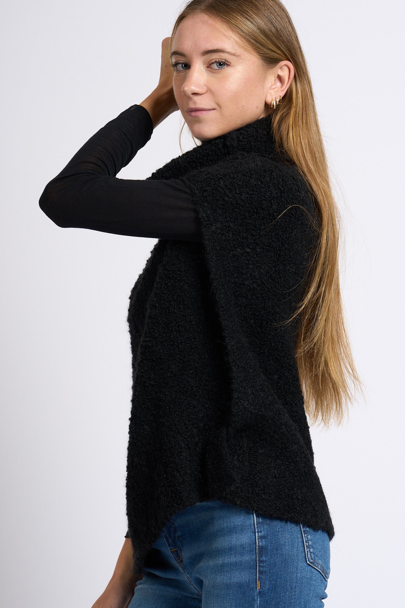 Intrecci Milano Poncho Teddy Nero Donna-5