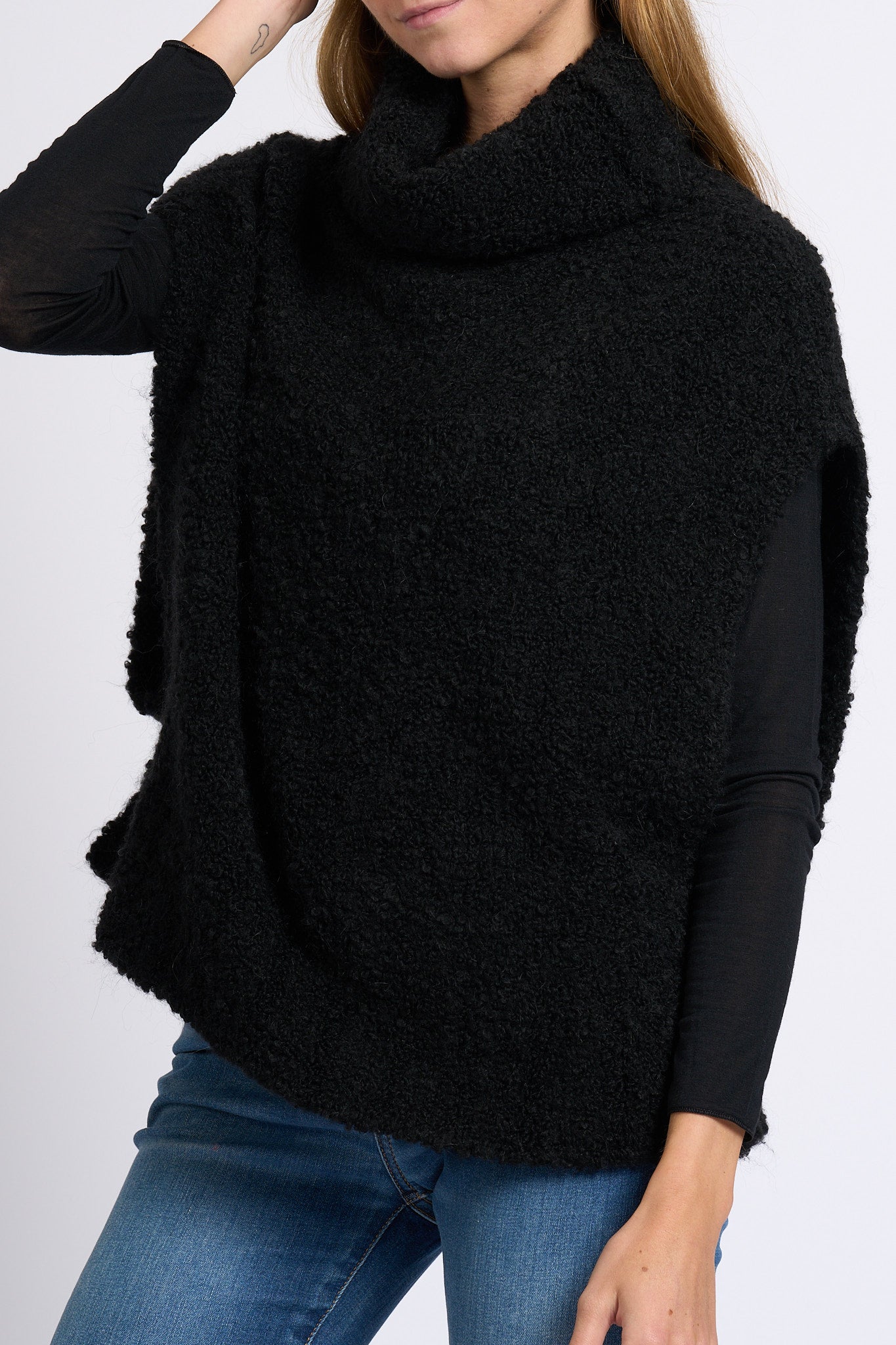 Intrecci Milano Poncho Teddy Nero Donna-6