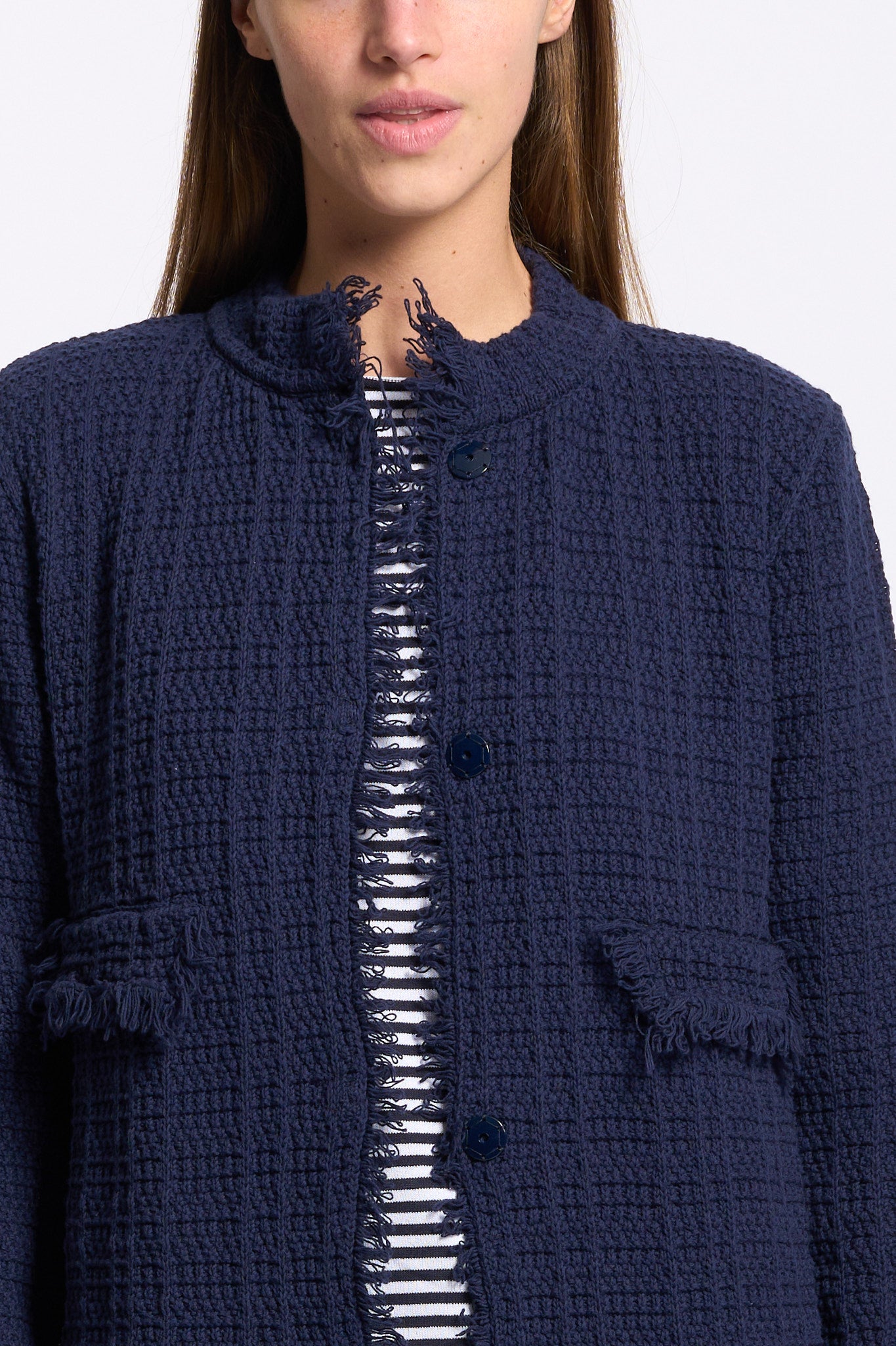 Intrecci milano Caban Sfrangiato Blu Donna-3