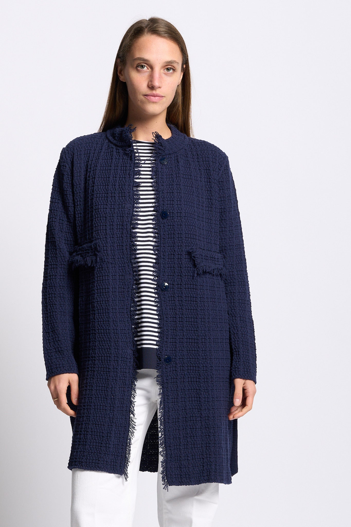 Intrecci milano Caban Sfrangiato Blu Donna-1