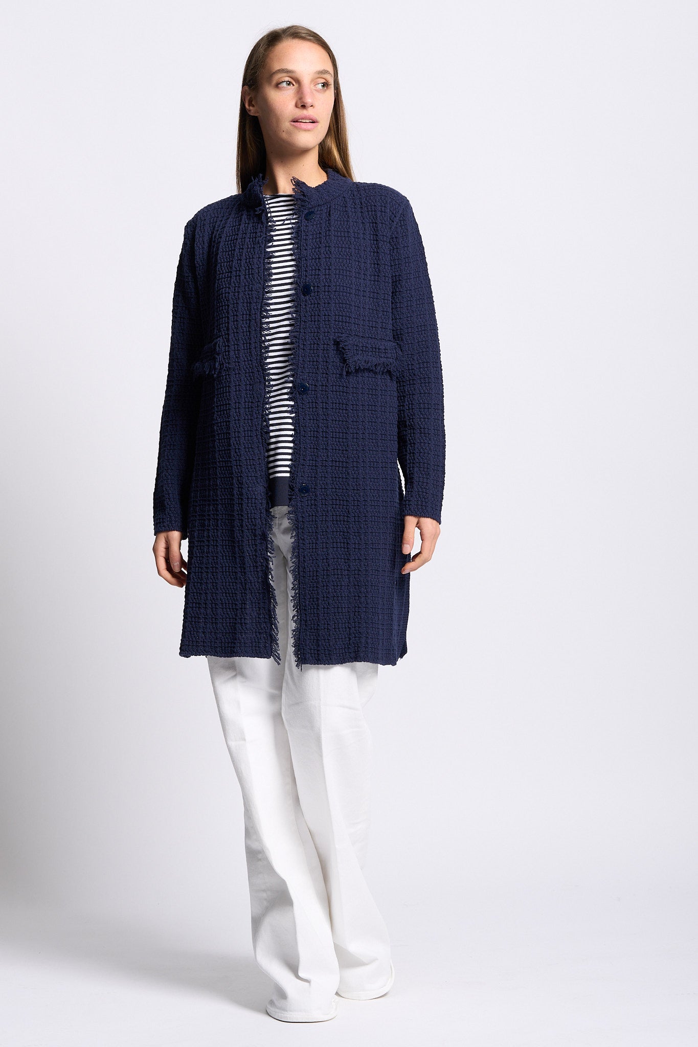 Intrecci milano Caban Sfrangiato Blu Donna-4