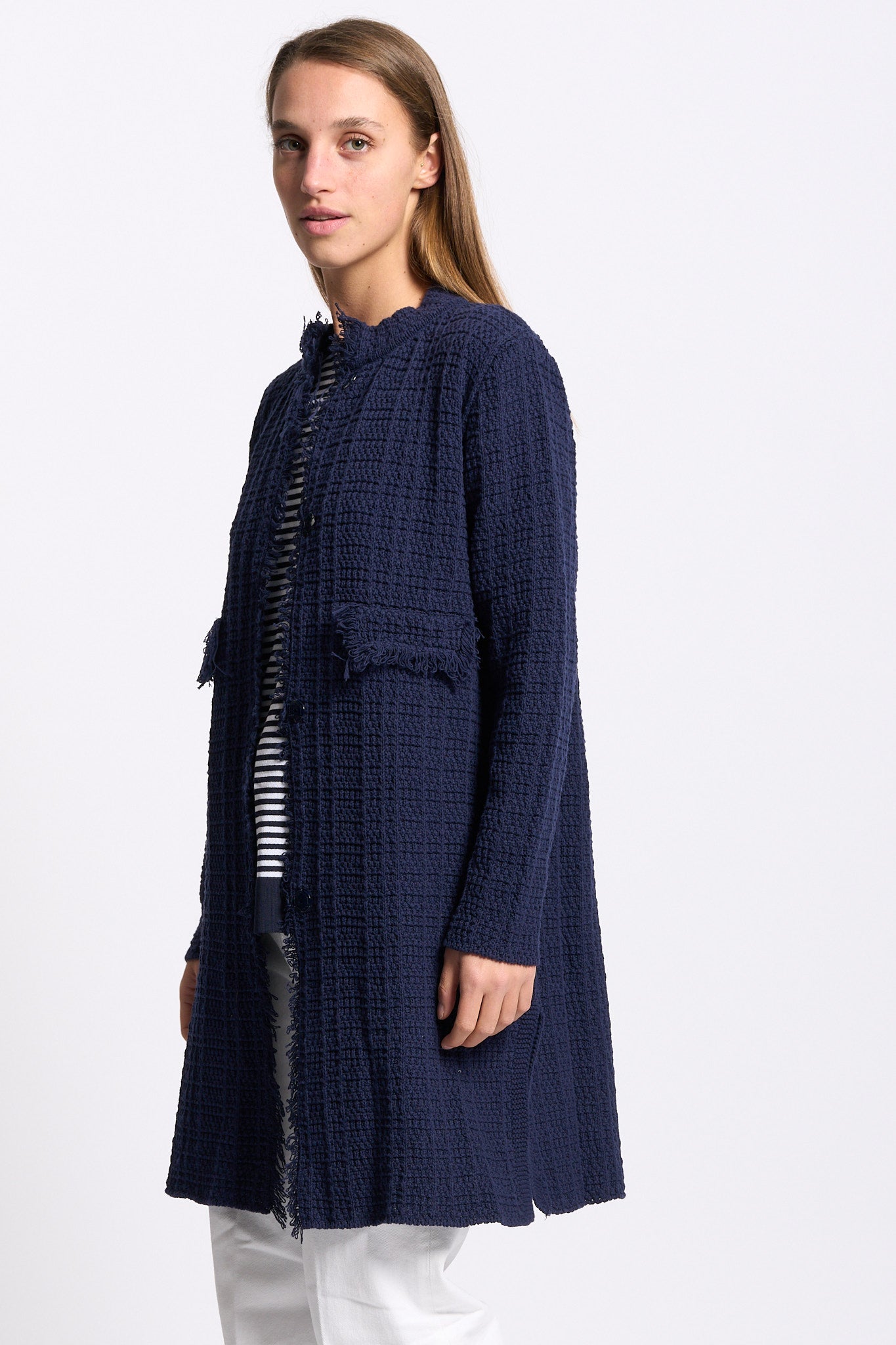 Intrecci milano Caban Sfrangiato Blu Donna-6