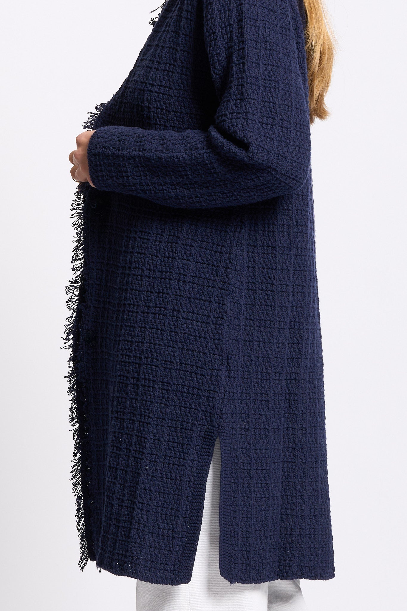 Intrecci milano Caban Sfrangiato Blu Donna-5