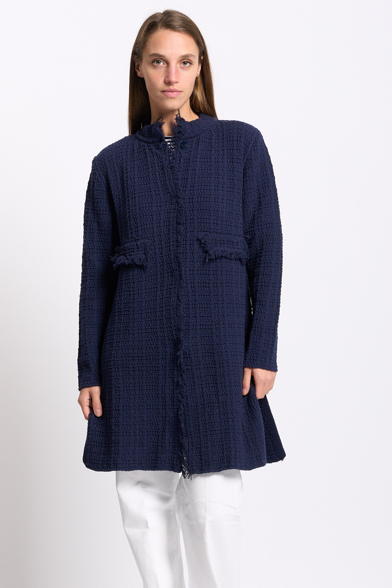 Intrecci milano Caban Sfrangiato Blu Donna-8