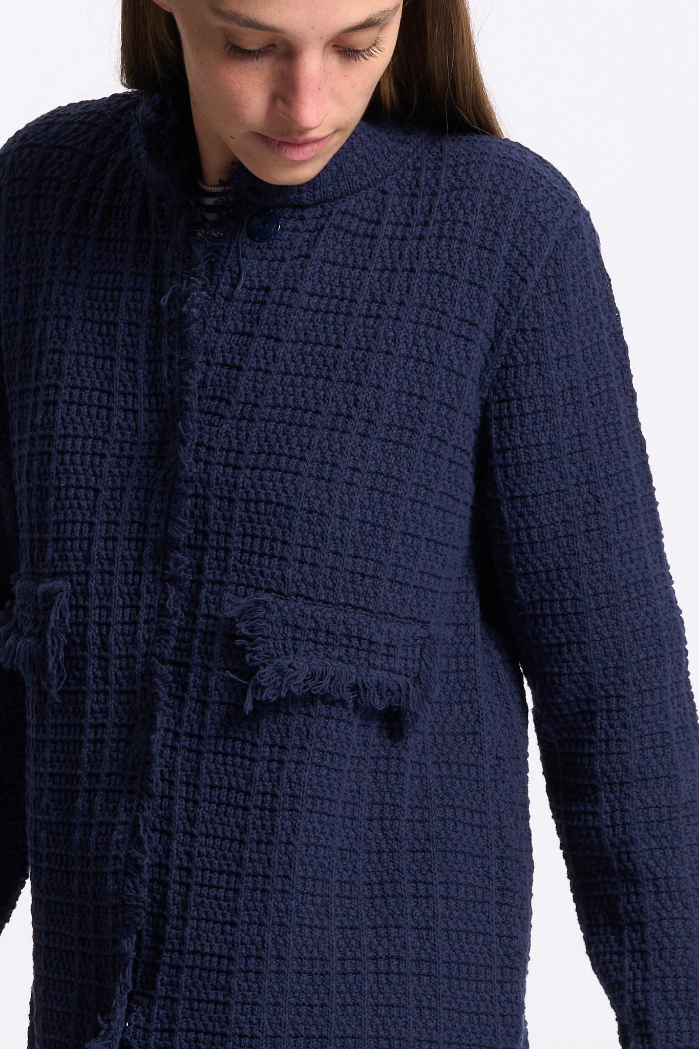 Intrecci milano Caban Sfrangiato Blu Donna-2