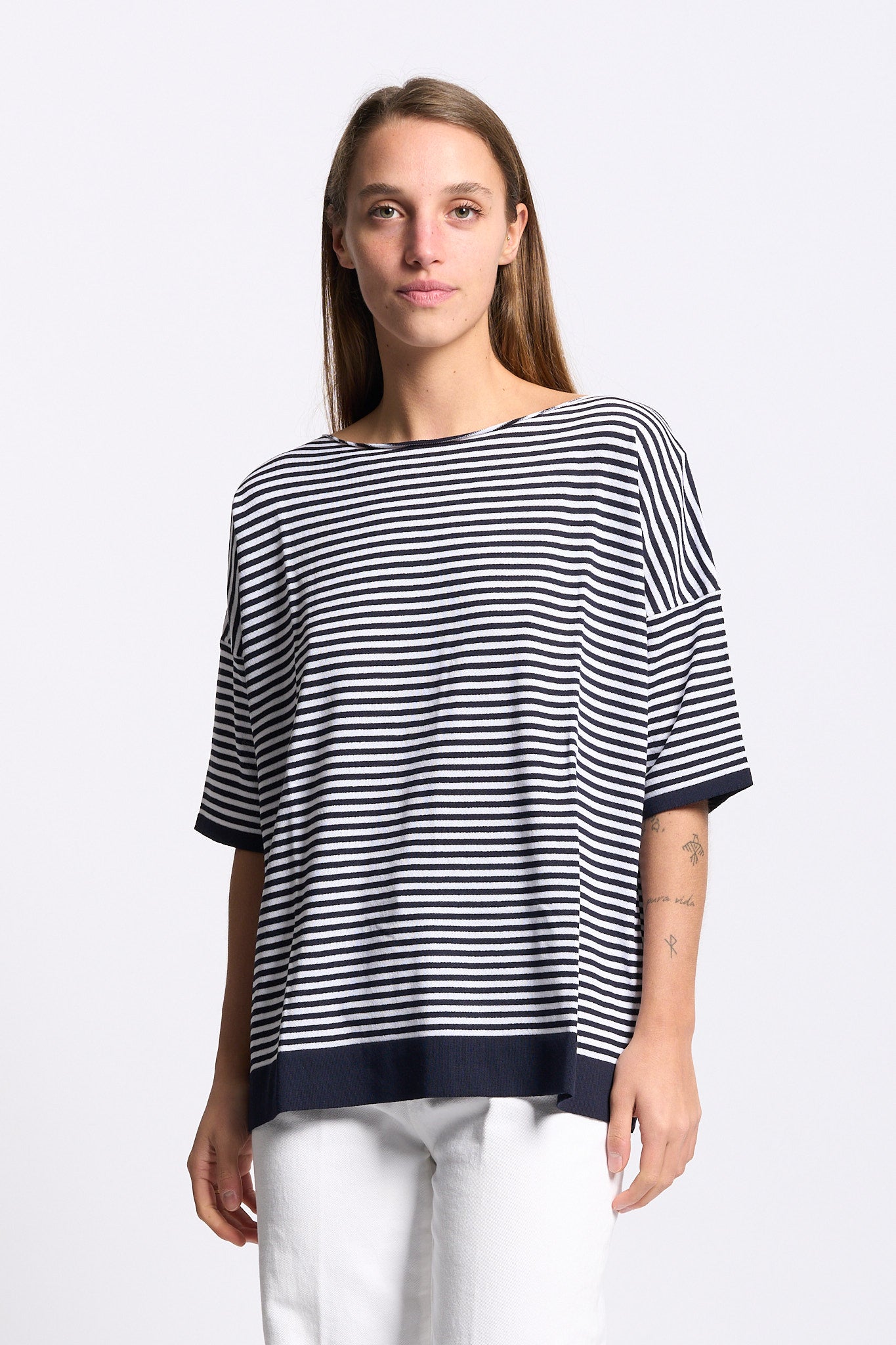 Intrecci milano Maglia Barca Righe Bianco/blu Donna-3