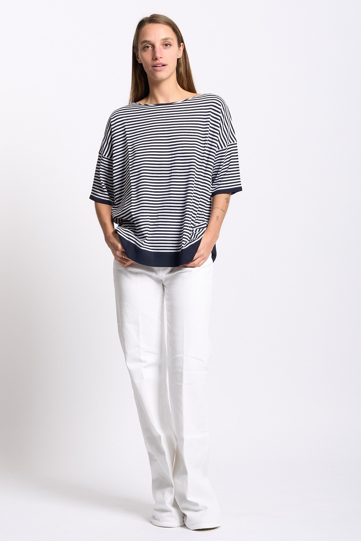 Intrecci milano Maglia Barca Righe Bianco/blu Donna-4