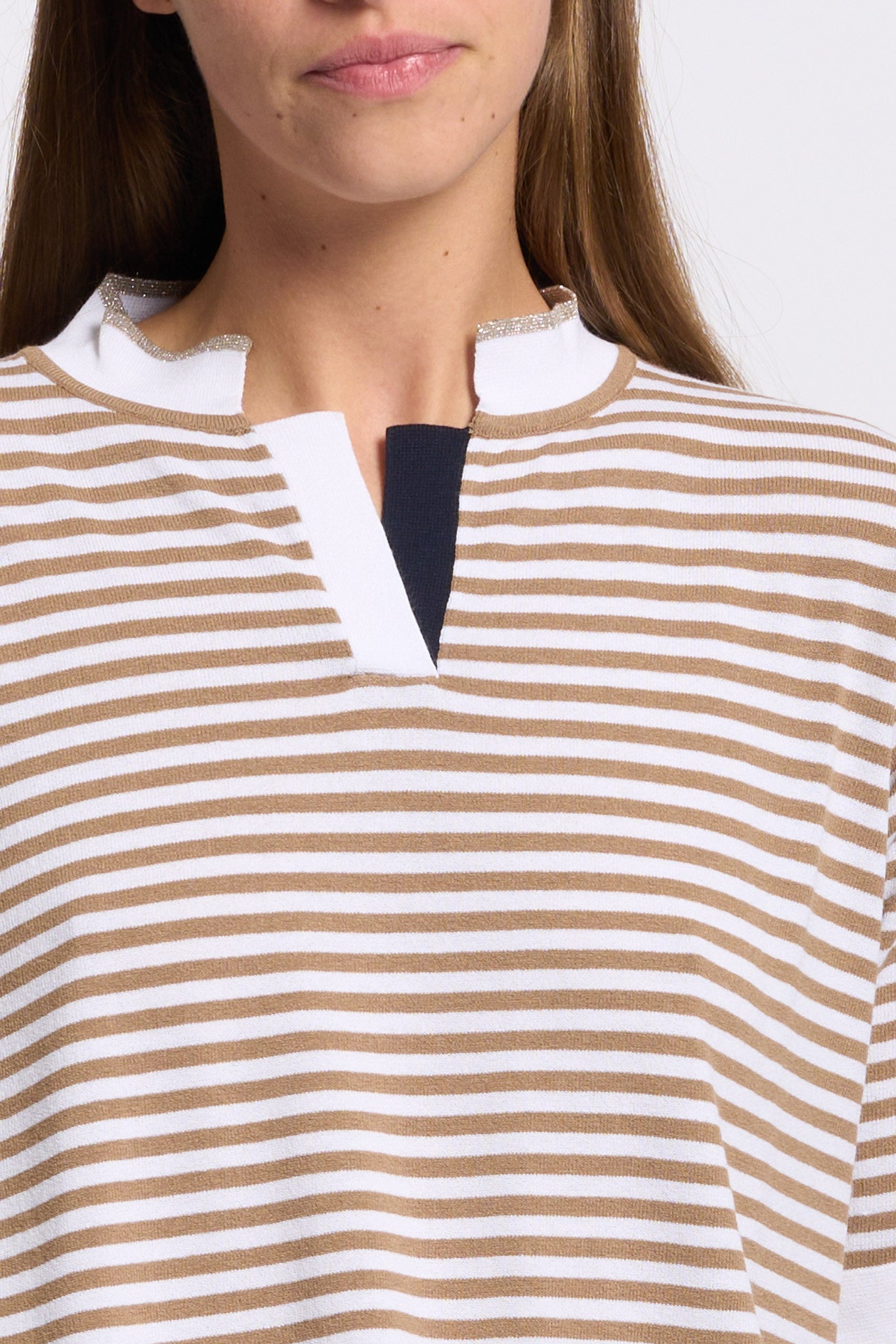 Intrecci milano Polo a Righe Bianco/beige Donna-4