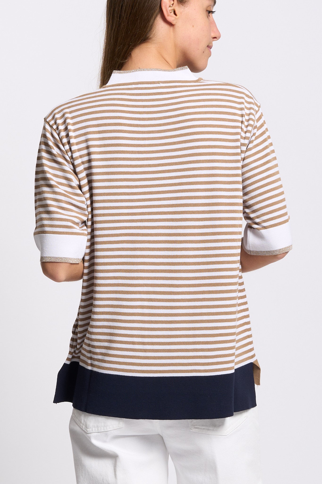 Intrecci milano Polo a Righe Bianco/beige Donna-6