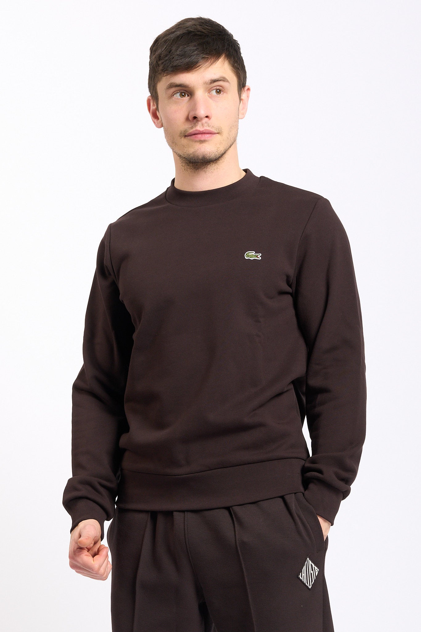 Lacoste Felpa Girocollo Marrone Uomo-3
