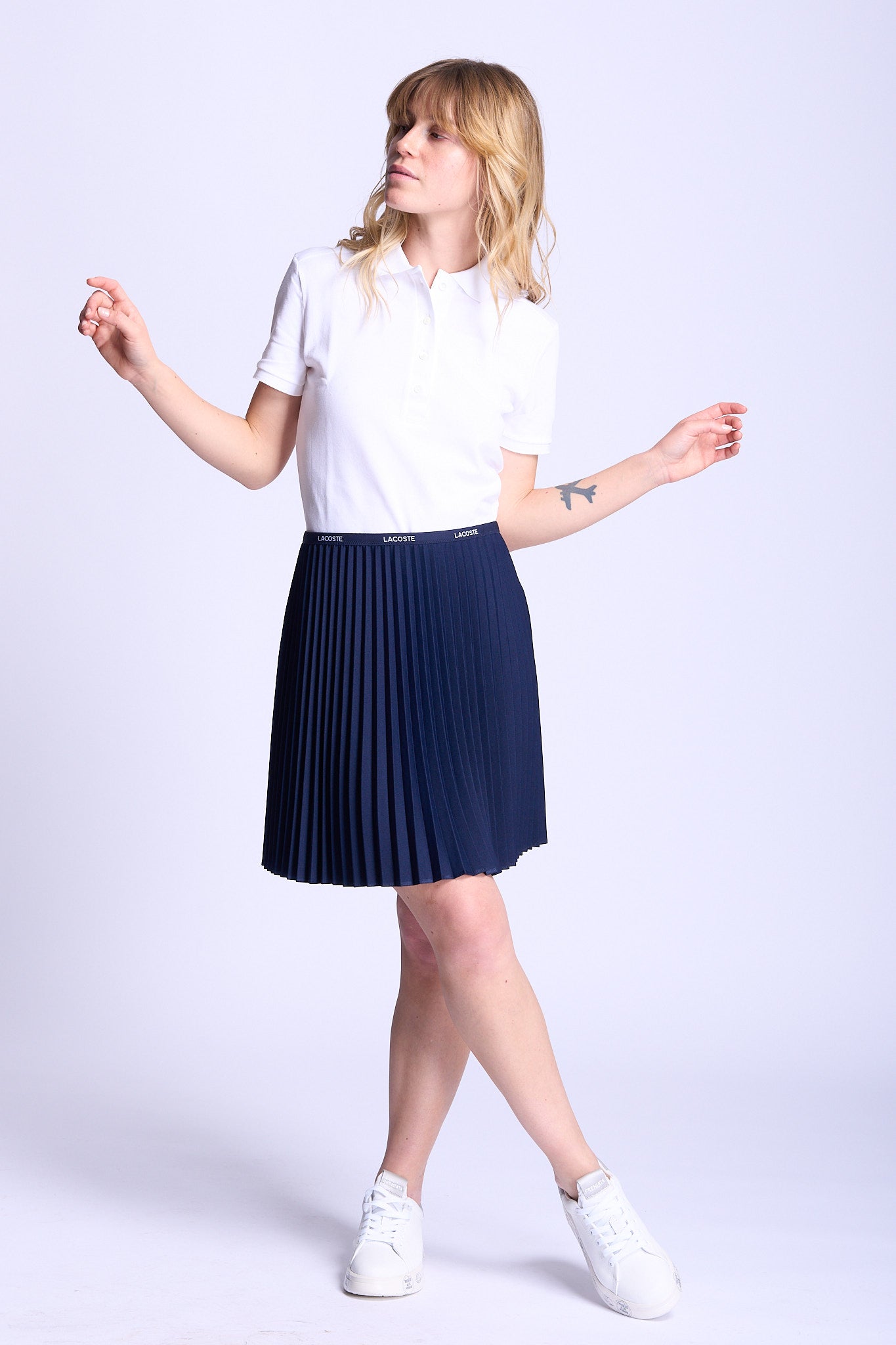 Lacoste Gonna Corta a Pieghe Blu Donna-1