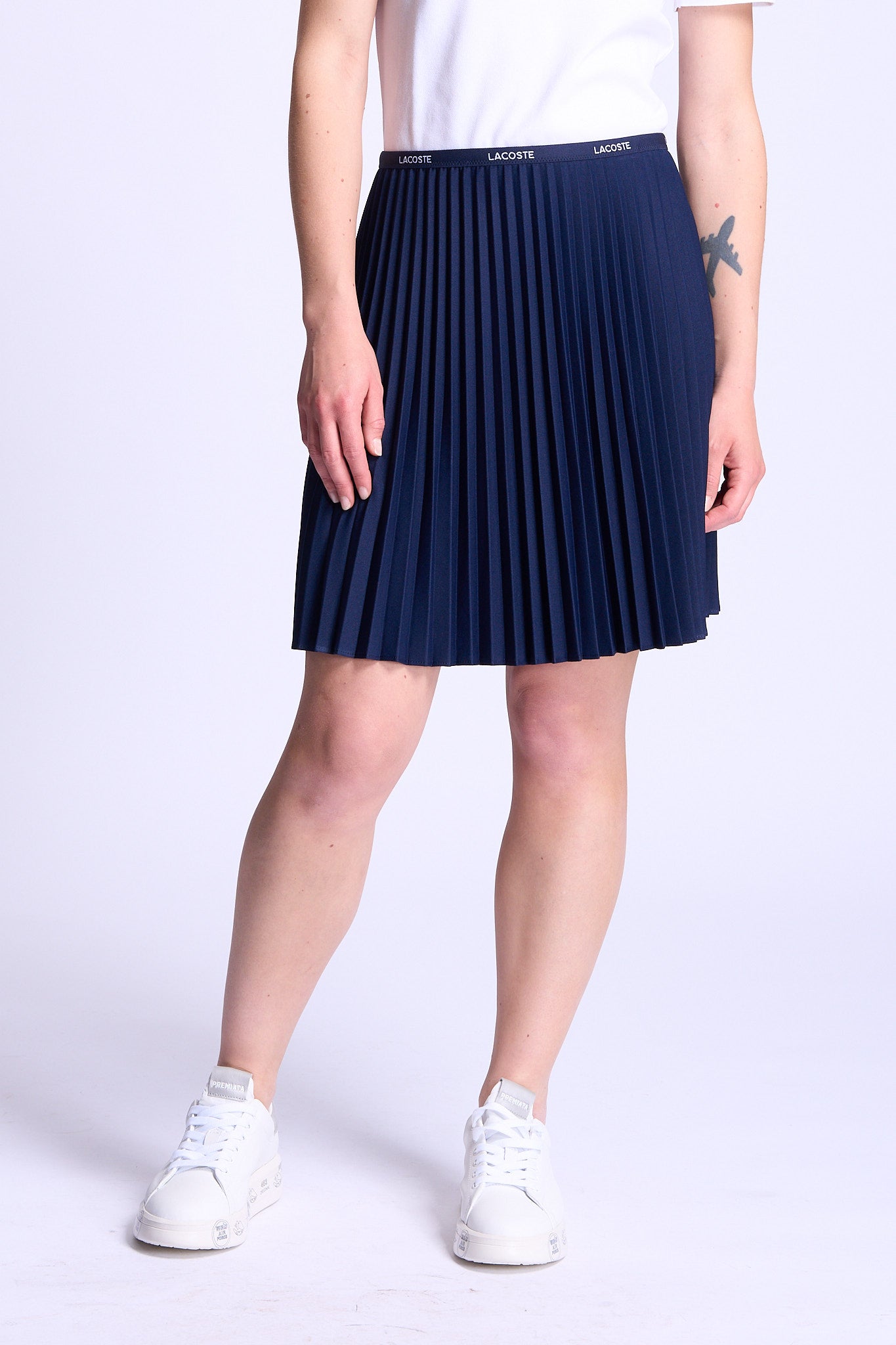 Lacoste Gonna Corta a Pieghe Blu Donna-3