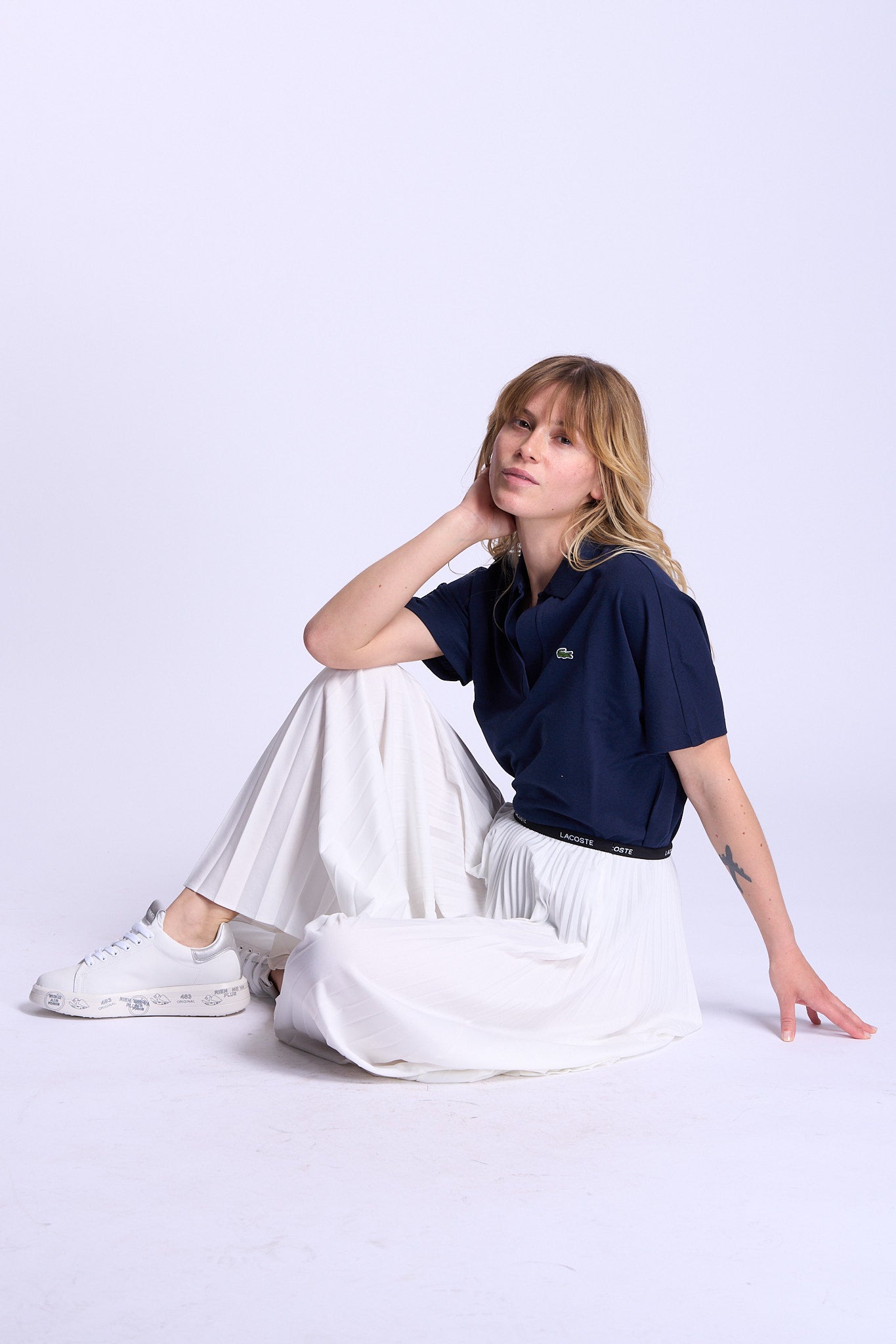 Lacoste Gonna Lunga a Pieghe Bianco Donna-8