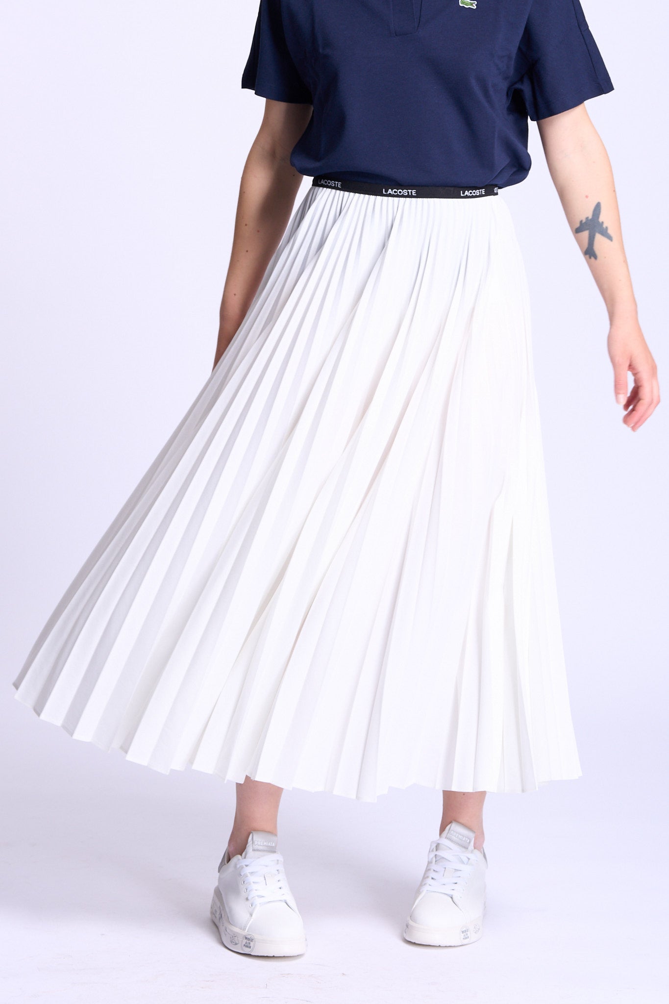 Lacoste Gonna Lunga a Pieghe Bianco Donna-6