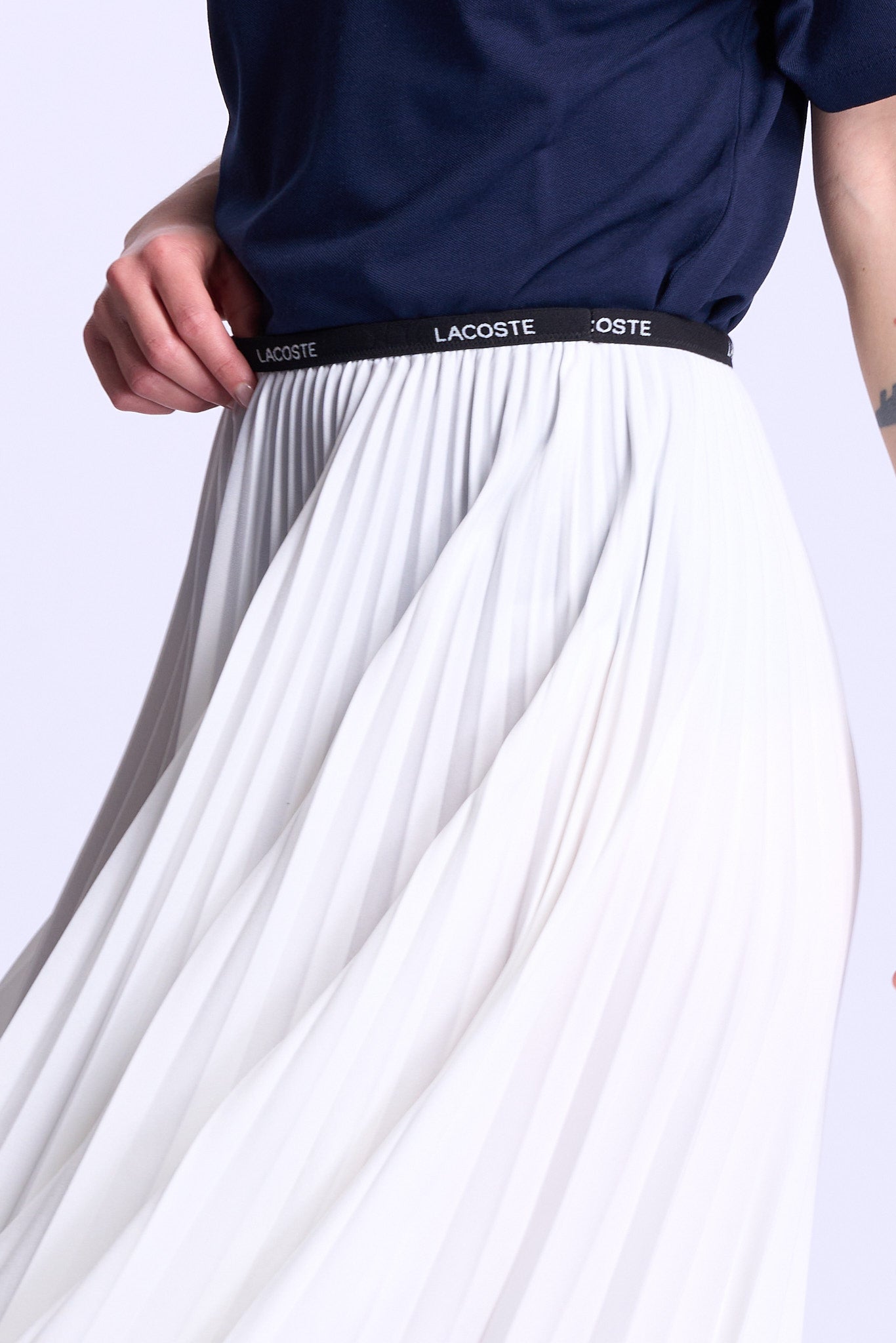 Lacoste Gonna Lunga a Pieghe Bianco Donna-5