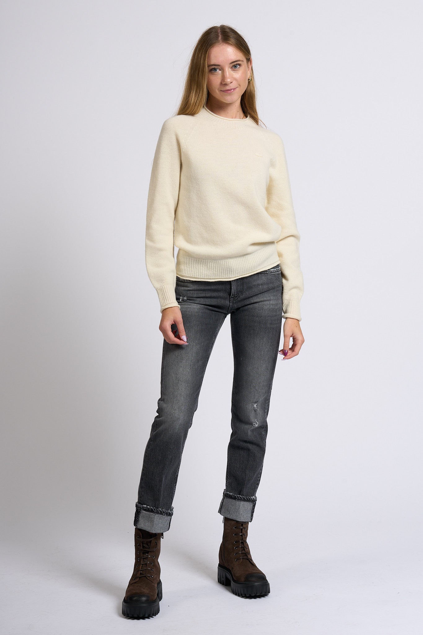 Lacoste Maglione Lana Cardata Bianco Donna-3