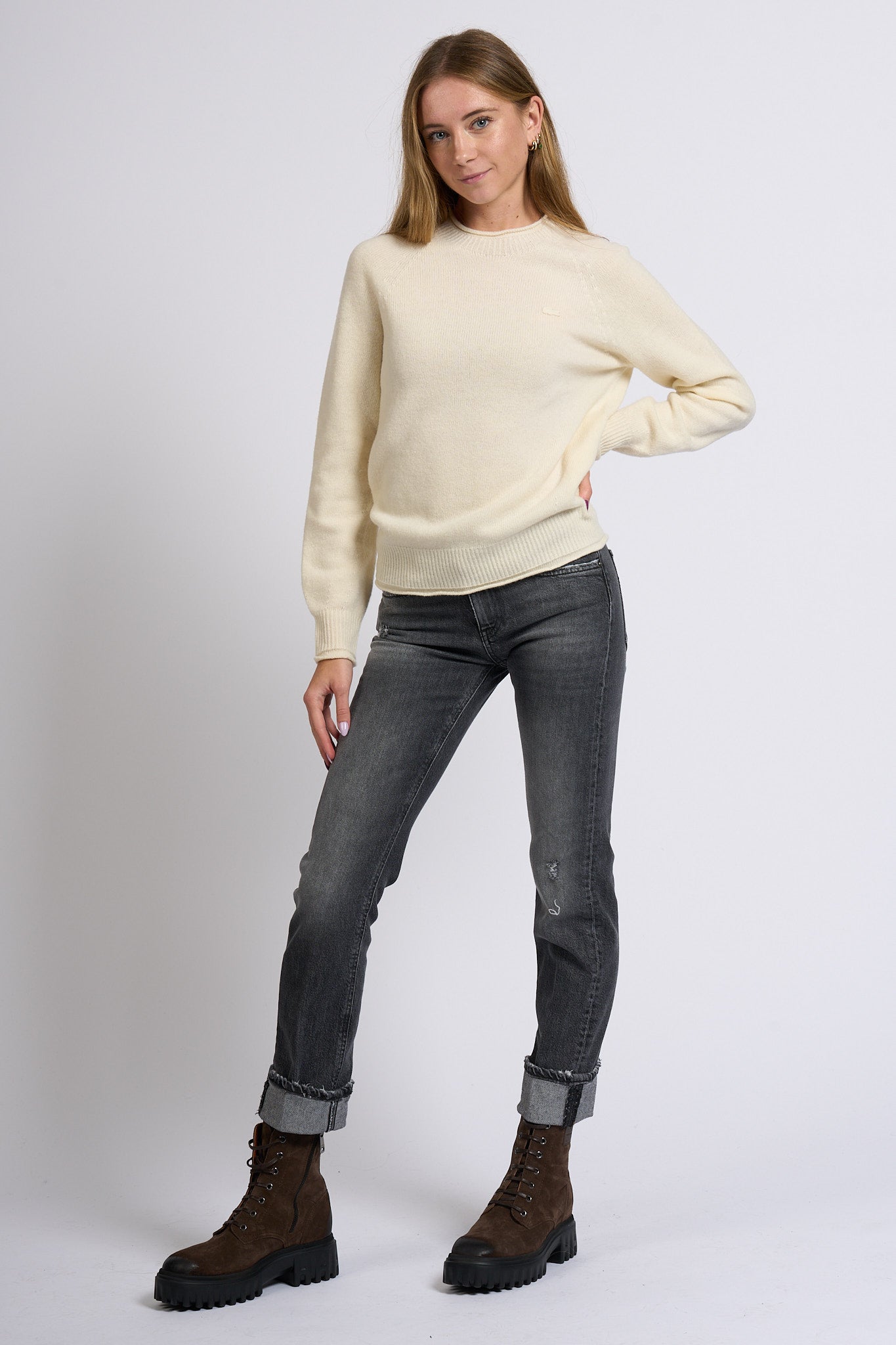 Lacoste Maglione Lana Cardata Bianco Donna-8