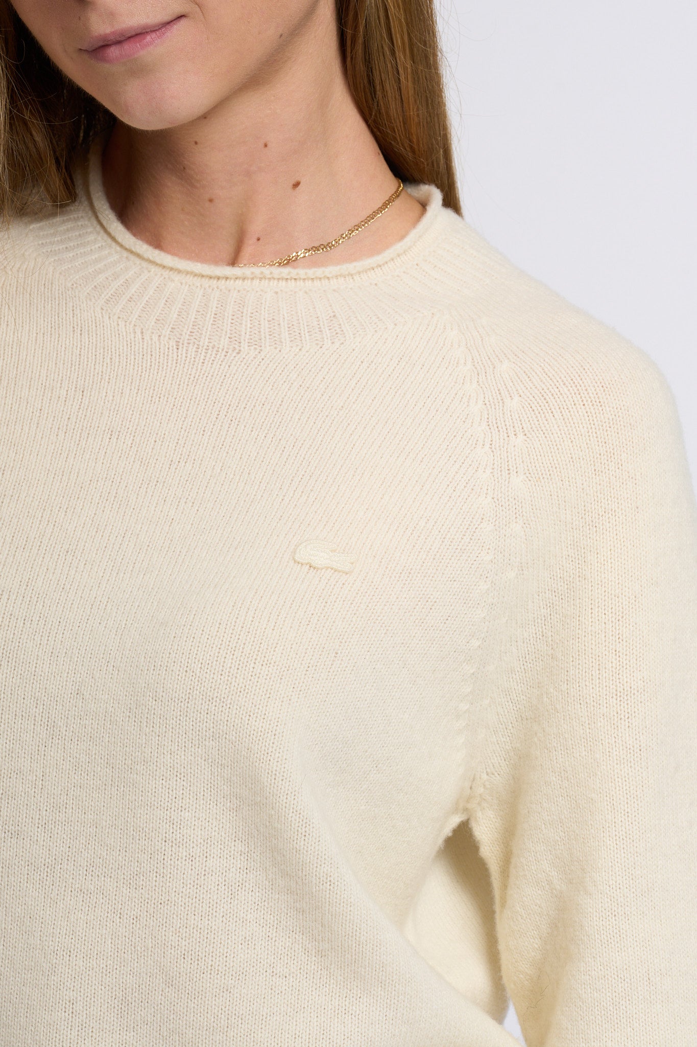 Lacoste Maglione Lana Cardata Bianco Donna-7