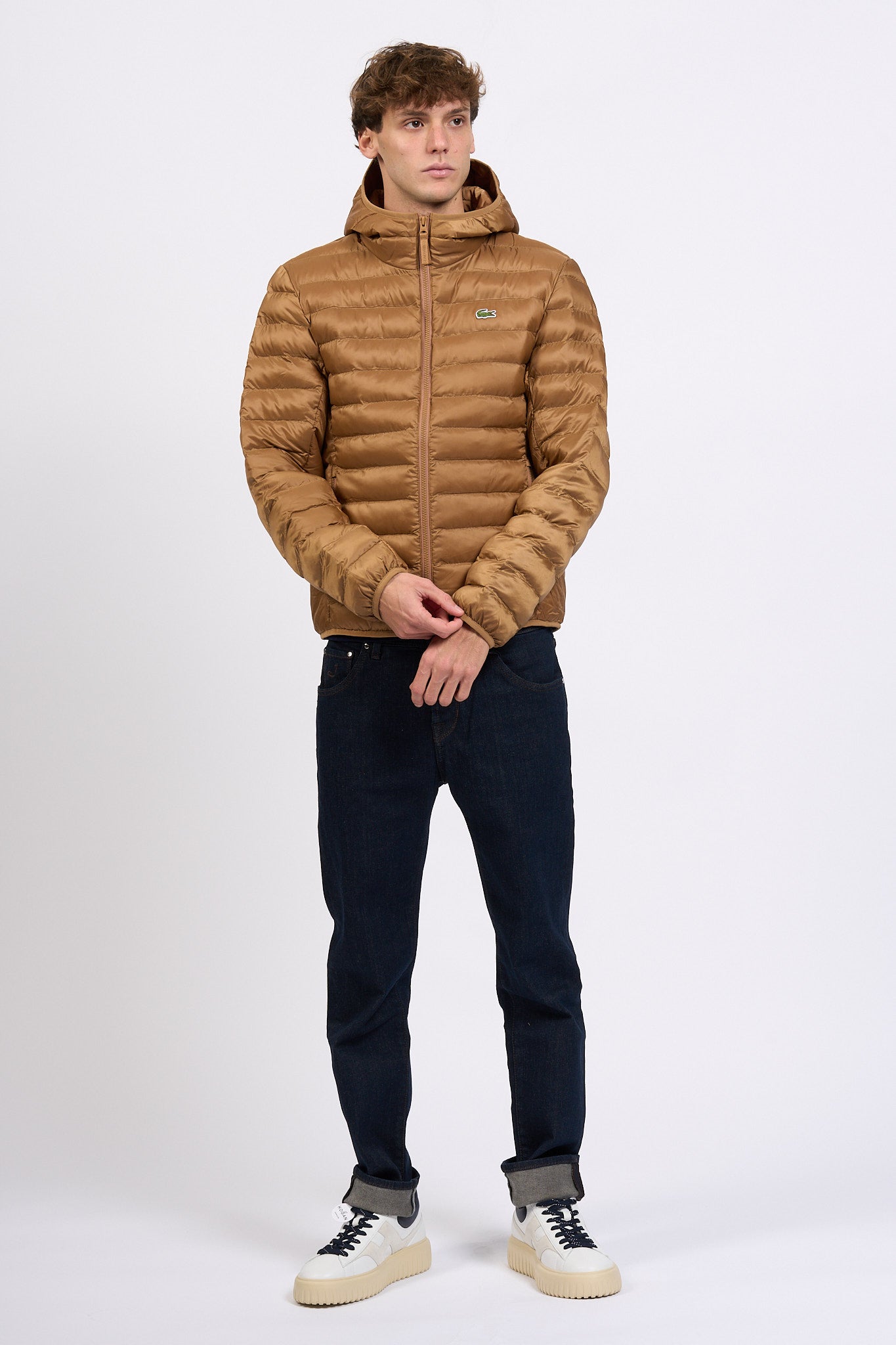 Lacoste Piumino con Cappuccio Cammello Uomo-7