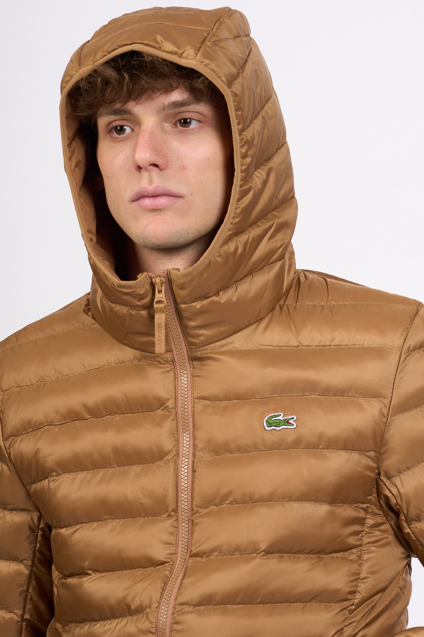 Lacoste Piumino con Cappuccio Cammello Uomo-6
