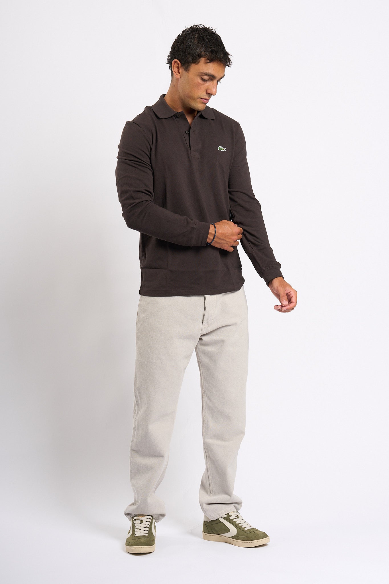 Lacoste Polo Manica Lunga Marrone Uomo-3