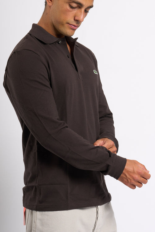Lacoste Polo Manica Lunga Marrone Uomo-2