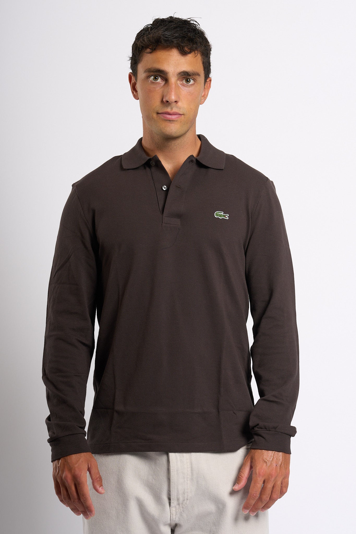 Lacoste Polo Manica Lunga Marrone Uomo-4
