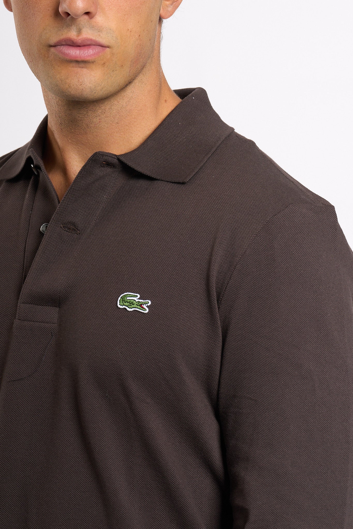 Lacoste Polo Manica Lunga Marrone Uomo-6