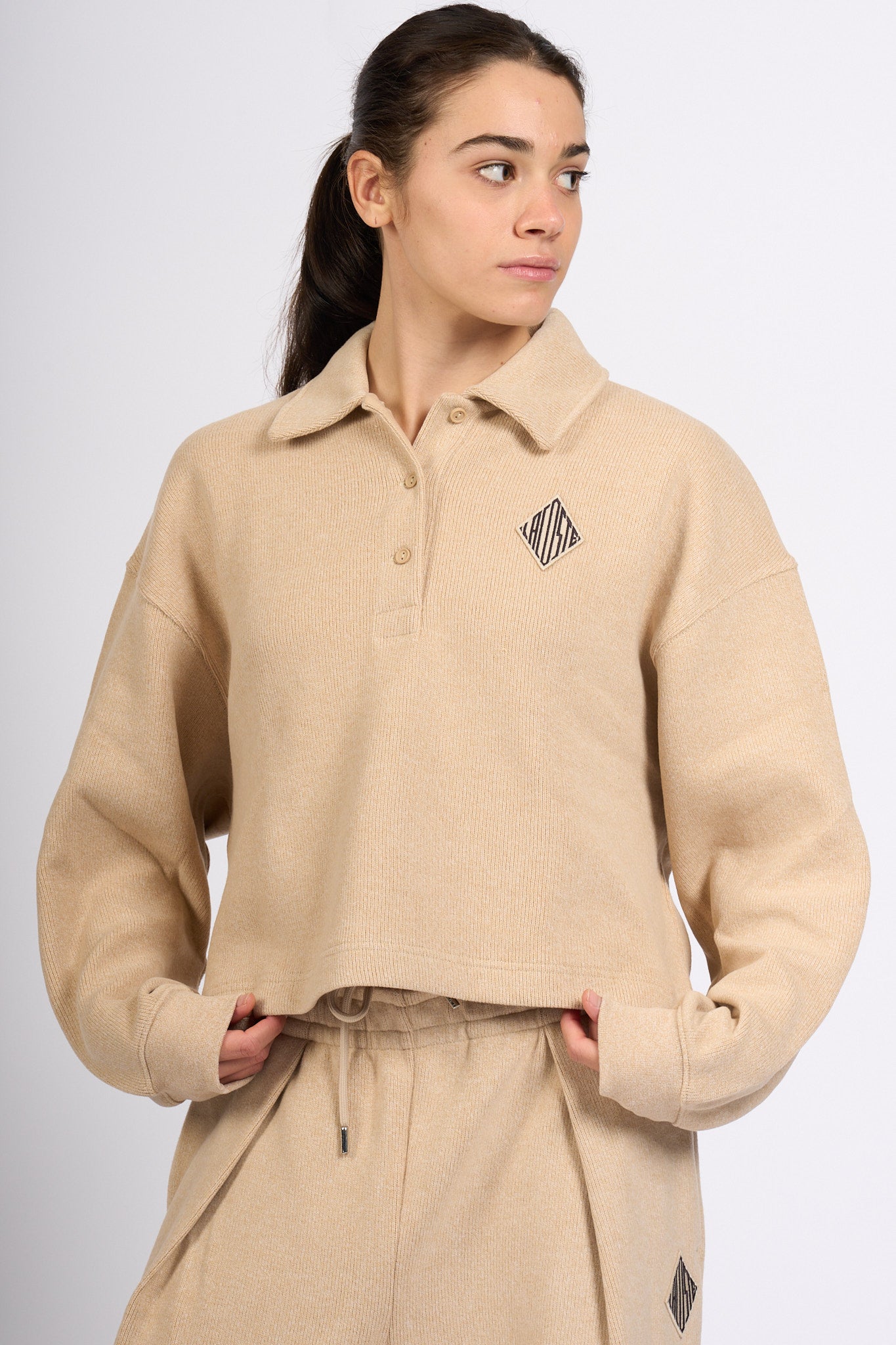 Lacoste Polo Velluto Beige Donna-3