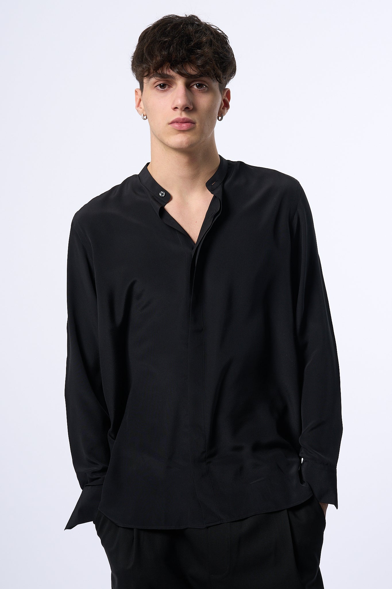 Laneus Camicia in Seta Nero Uomo-7