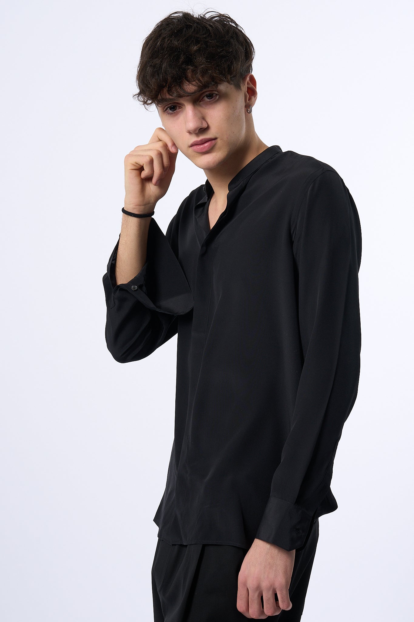 Laneus Camicia in Seta Nero Uomo-1