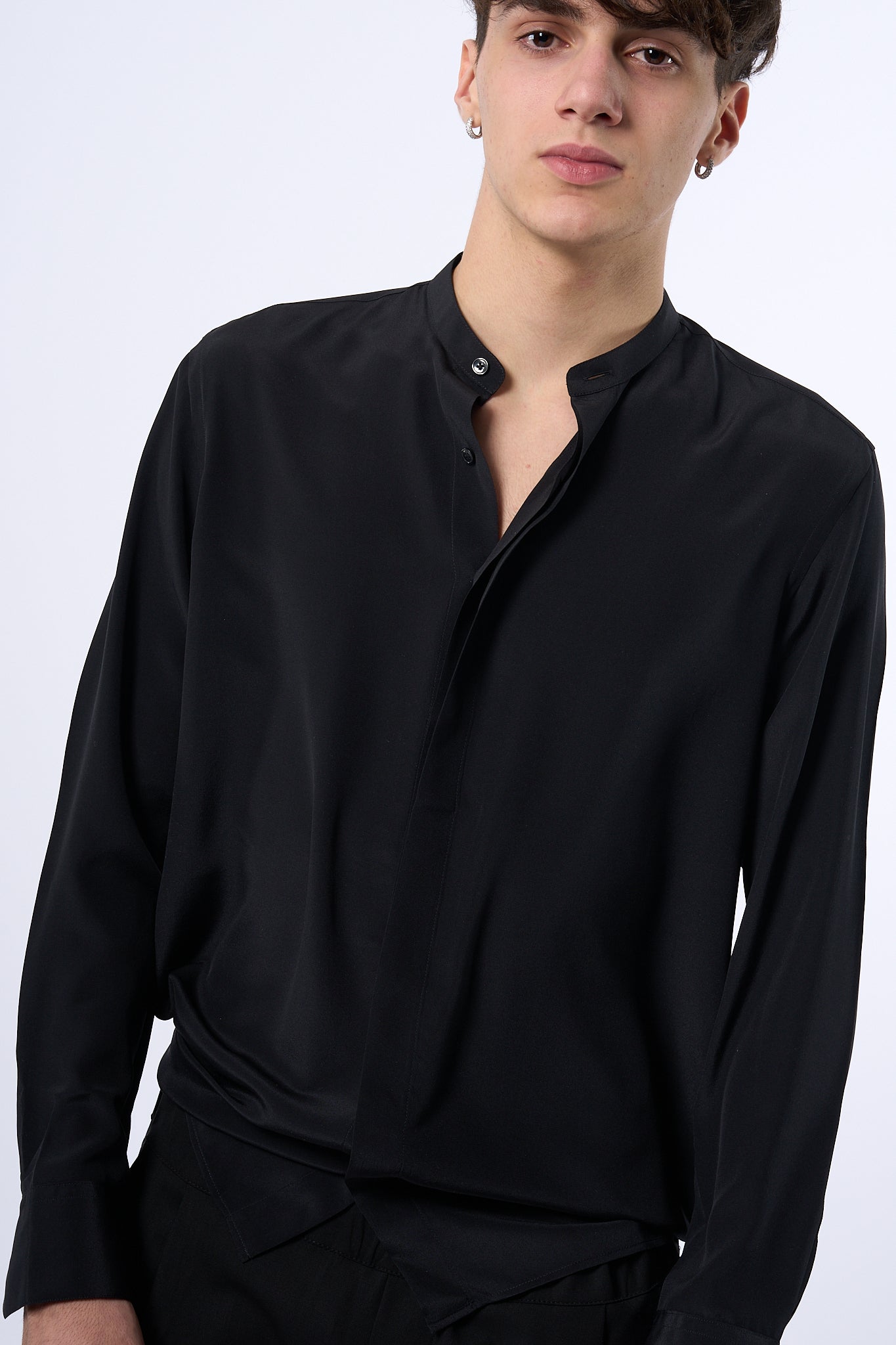 Laneus Camicia in Seta Nero Uomo-11