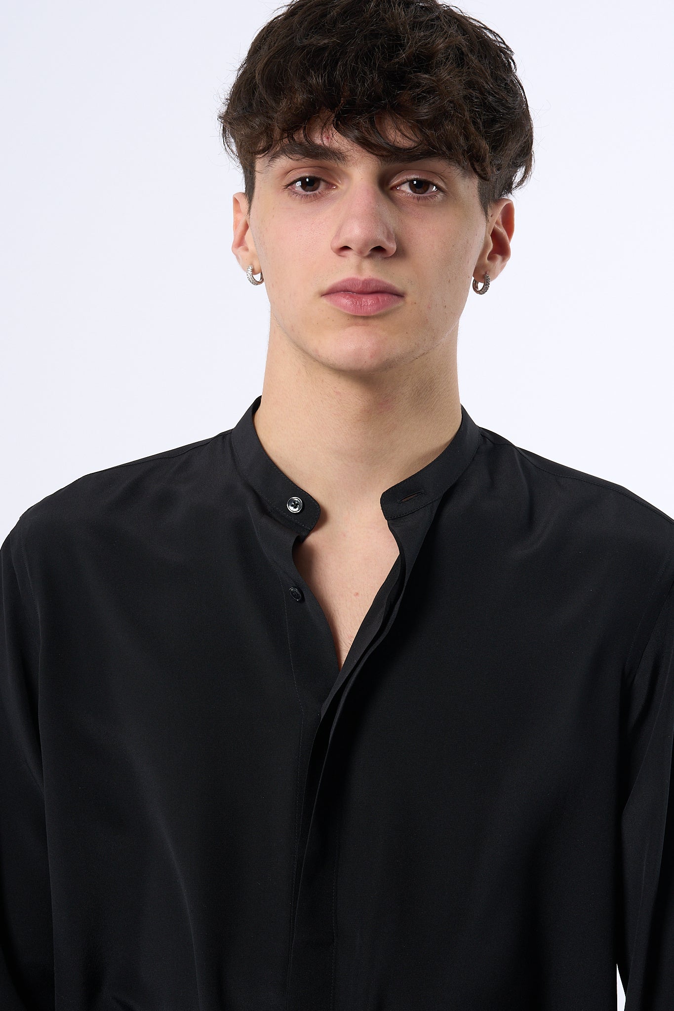 Laneus Camicia in Seta Nero Uomo-12