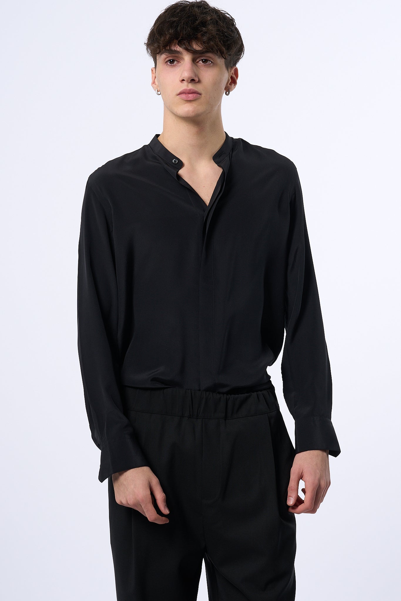 Laneus Camicia in Seta Nero Uomo-4