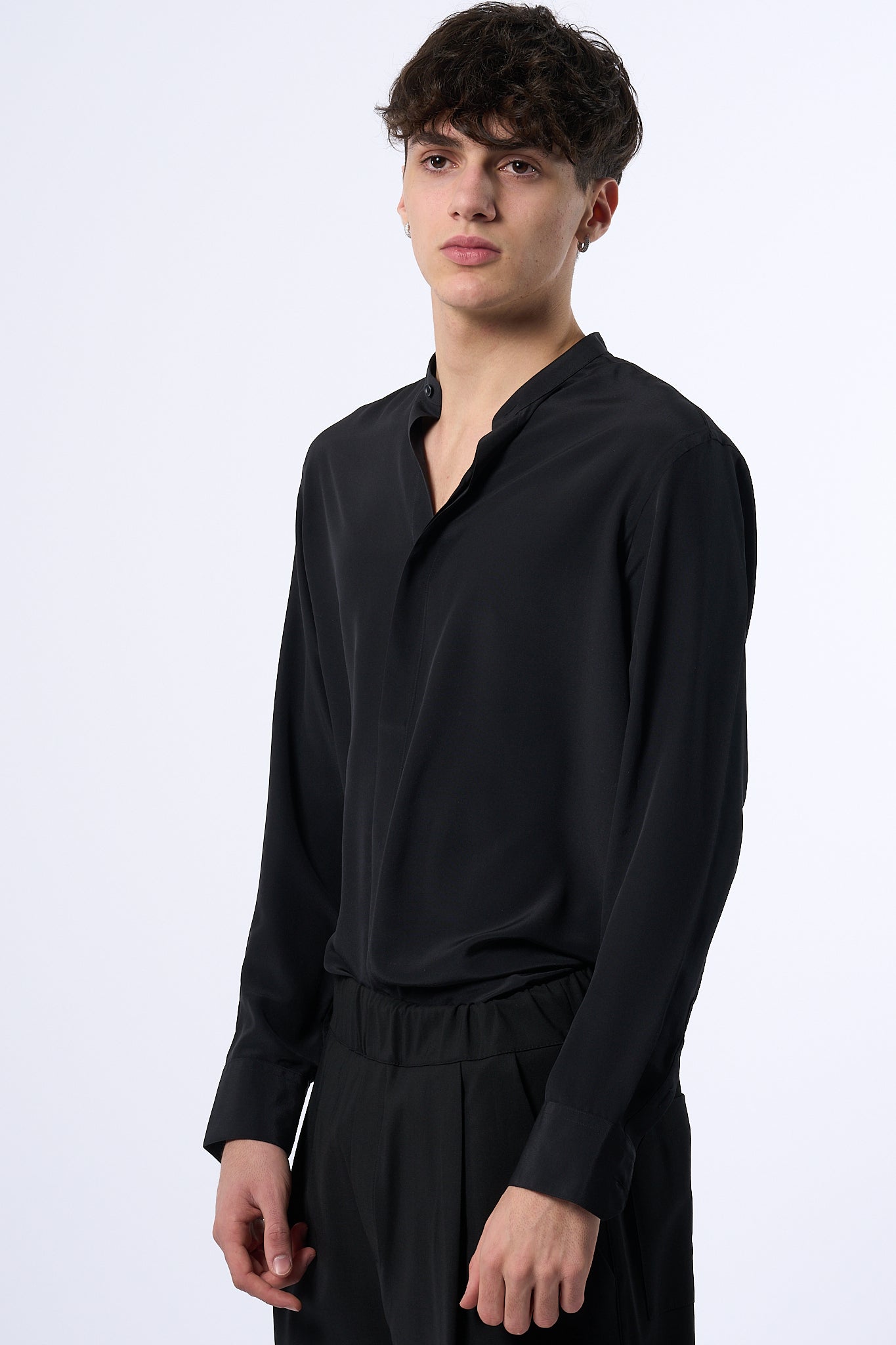 Laneus Camicia in Seta Nero Uomo-5