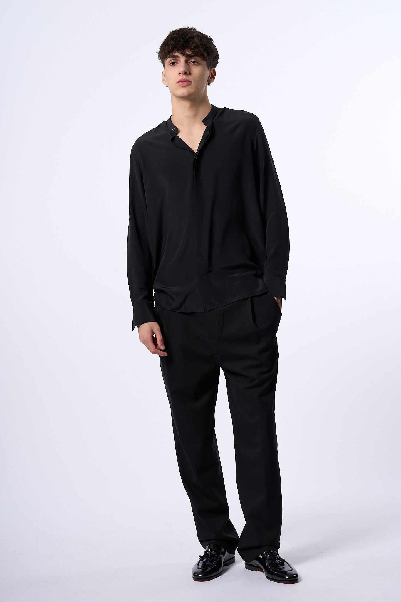 Laneus Camicia in Seta Nero Uomo-6