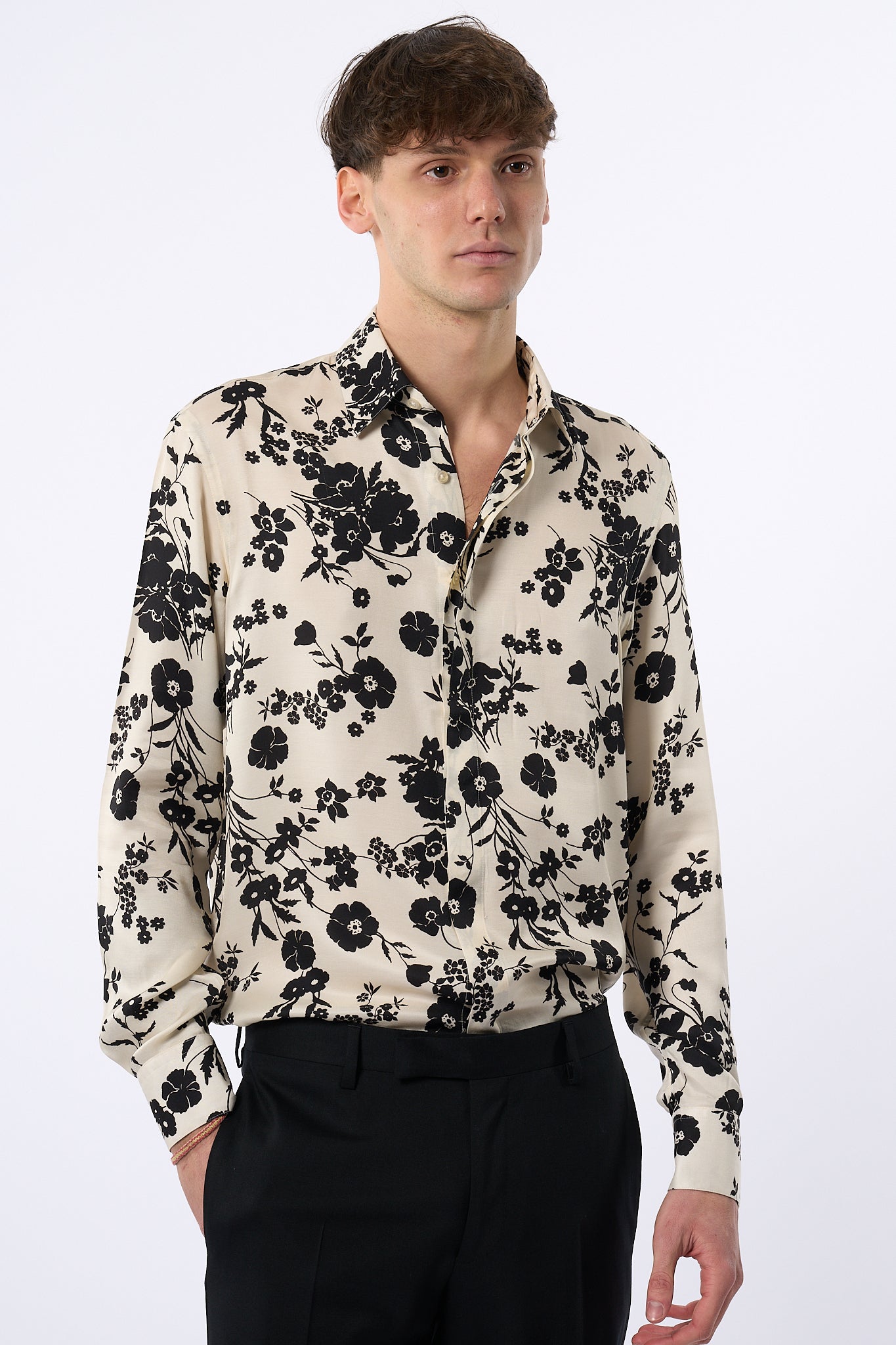 Laneus Camicia Fantasia Floreale Avorio Uomo-7