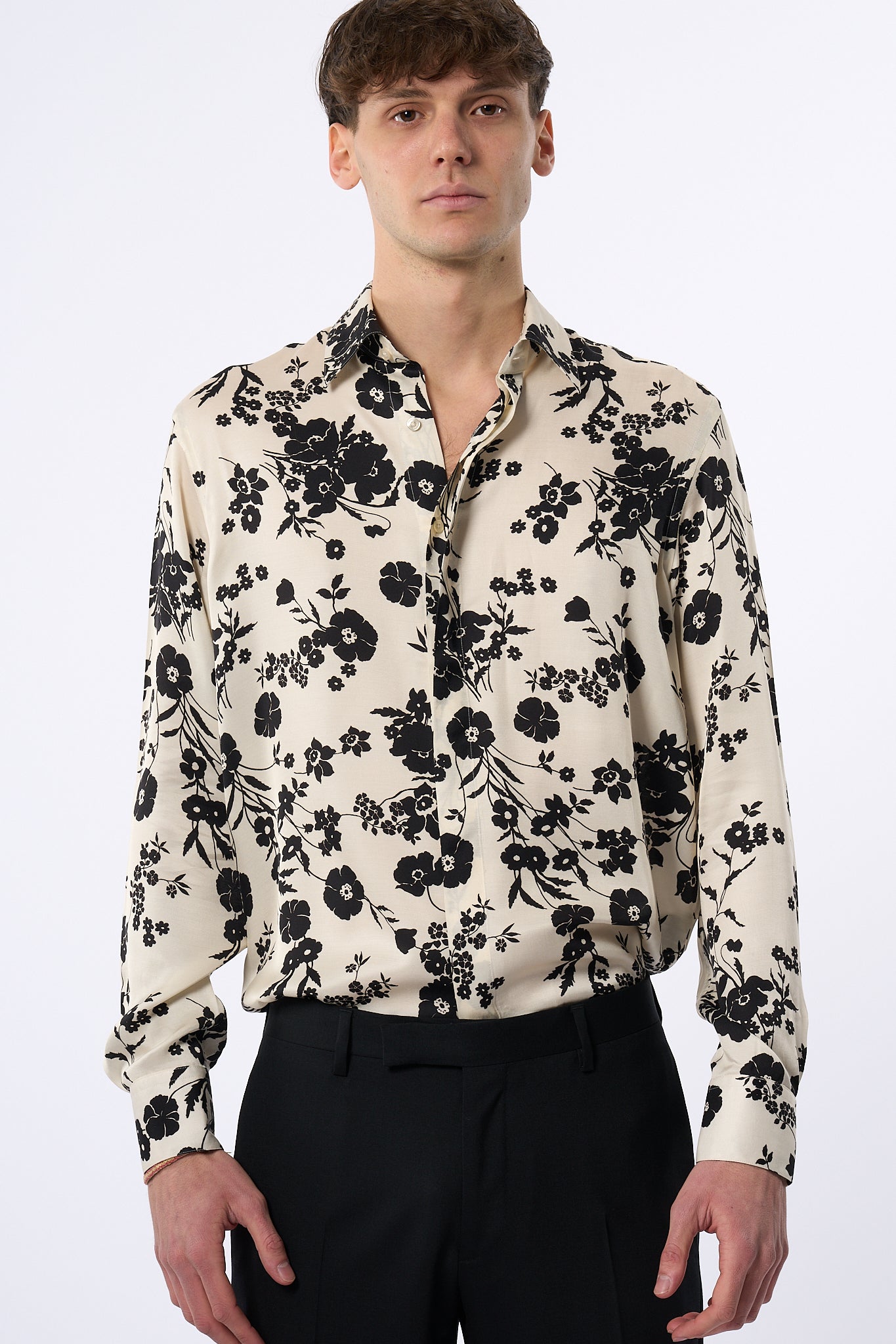 Laneus Camicia Fantasia Floreale Avorio Uomo-1