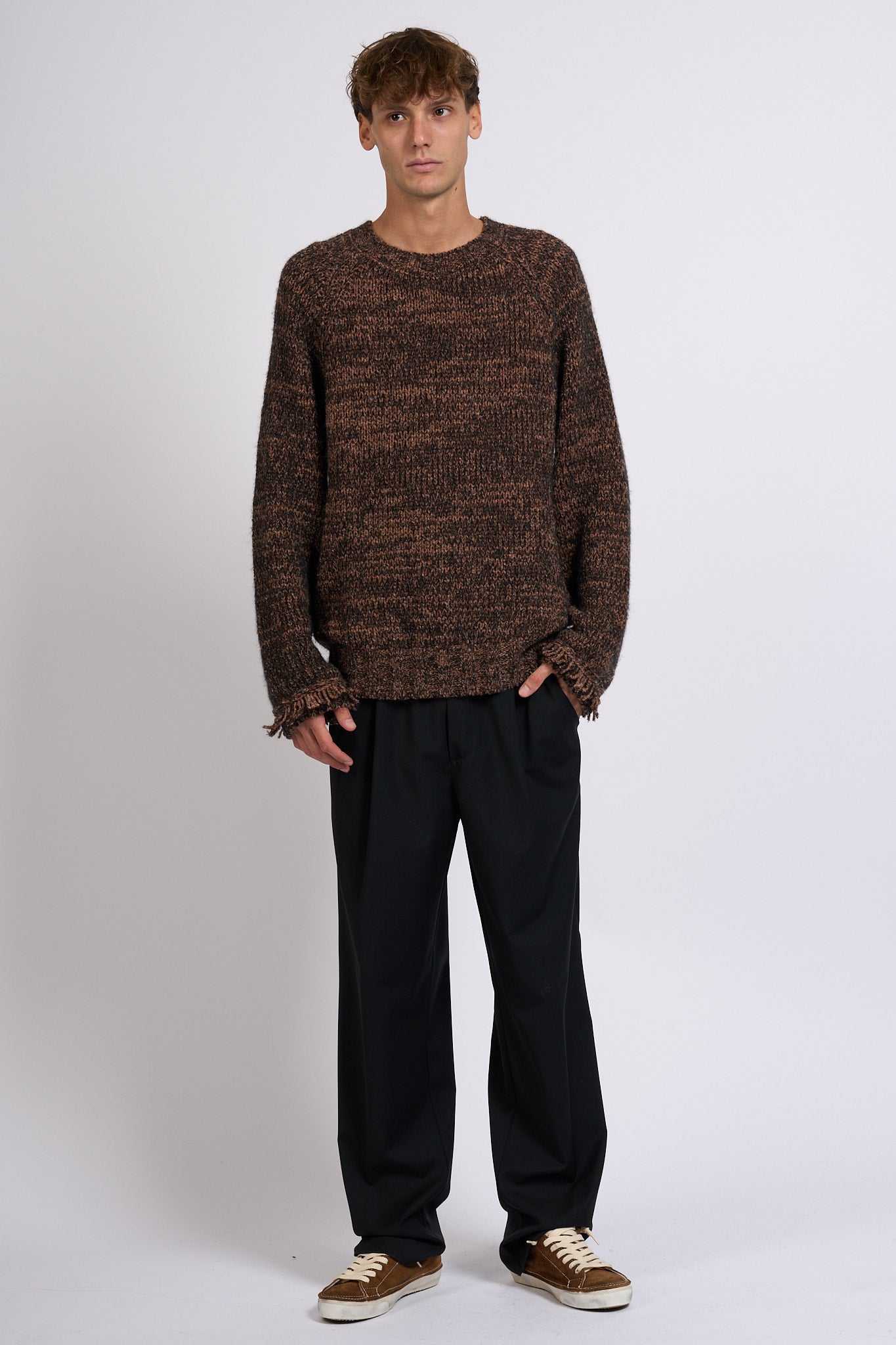 Laneus Maglia Over in Alpaca Marrone Uomo-3
