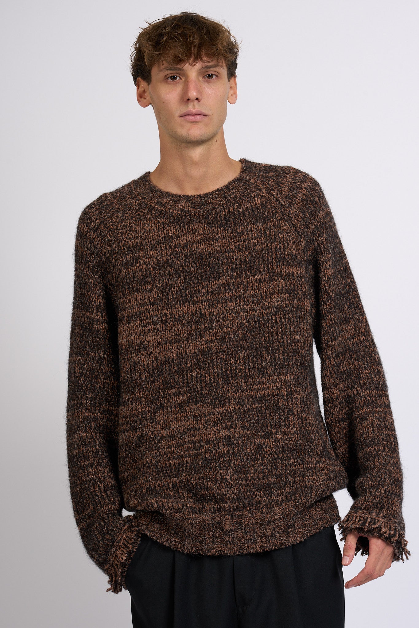 Laneus Maglia Over in Alpaca Marrone Uomo-4