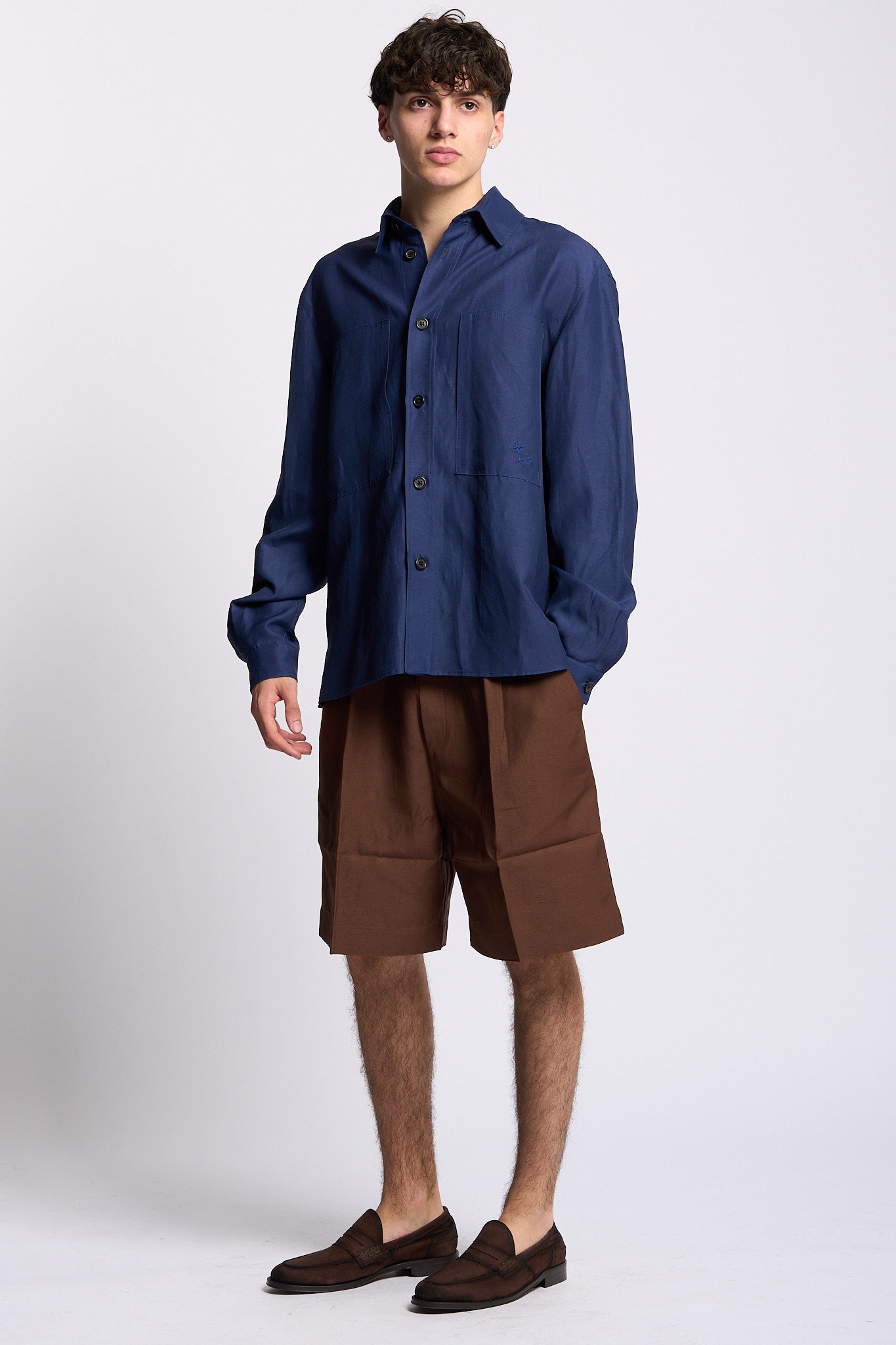 Laneus Overshirt in Lino e Viscosa Blu Uomo-2