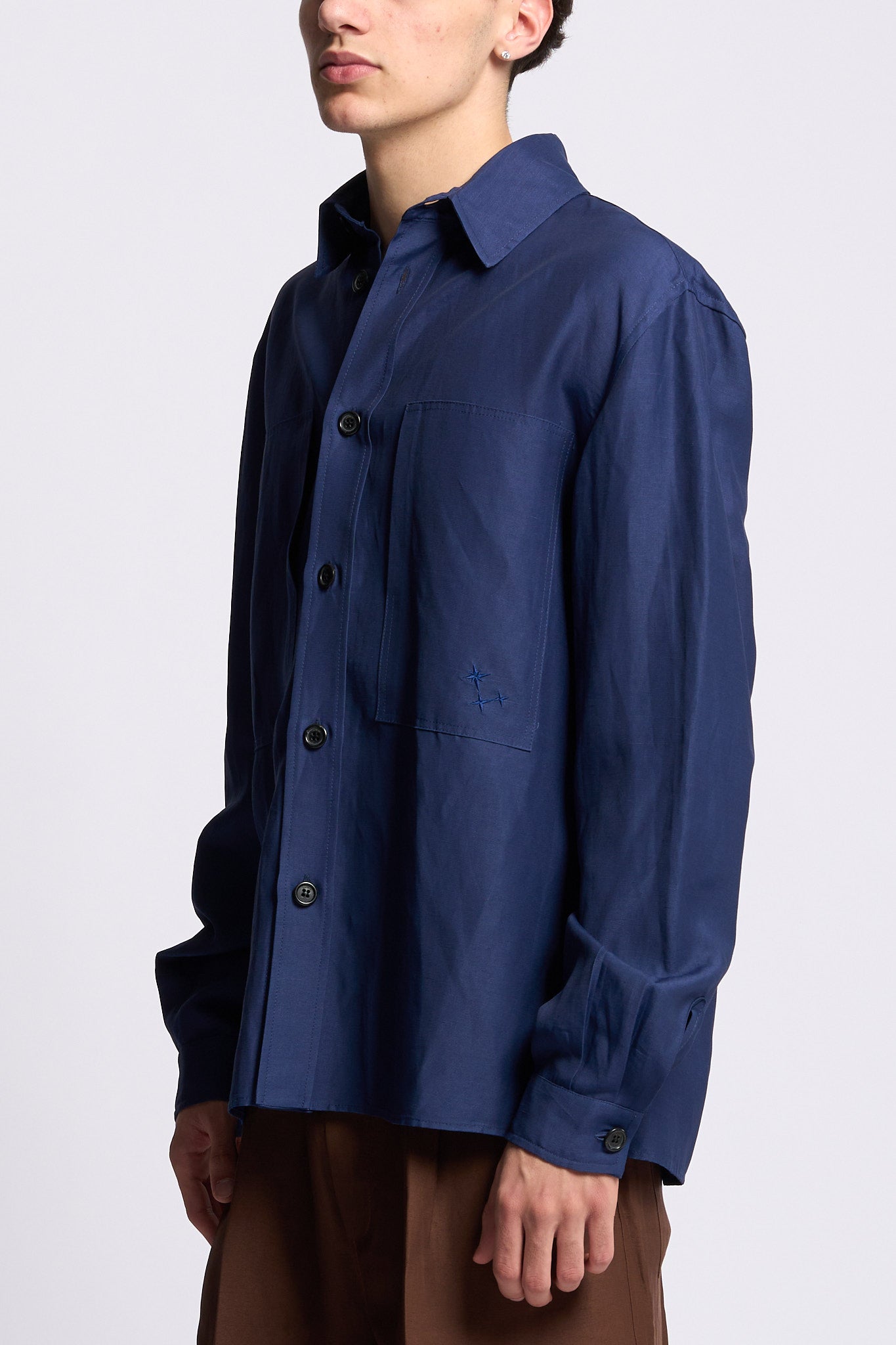 Laneus Overshirt in Lino e Viscosa Blu Uomo-4
