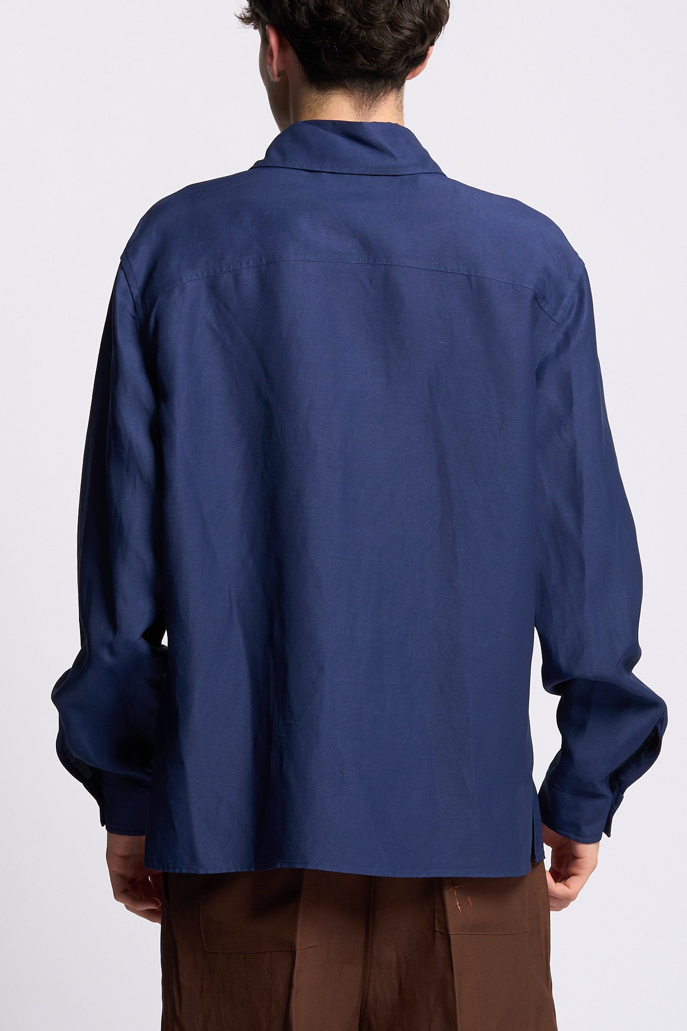 Laneus Overshirt in Lino e Viscosa Blu Uomo-5