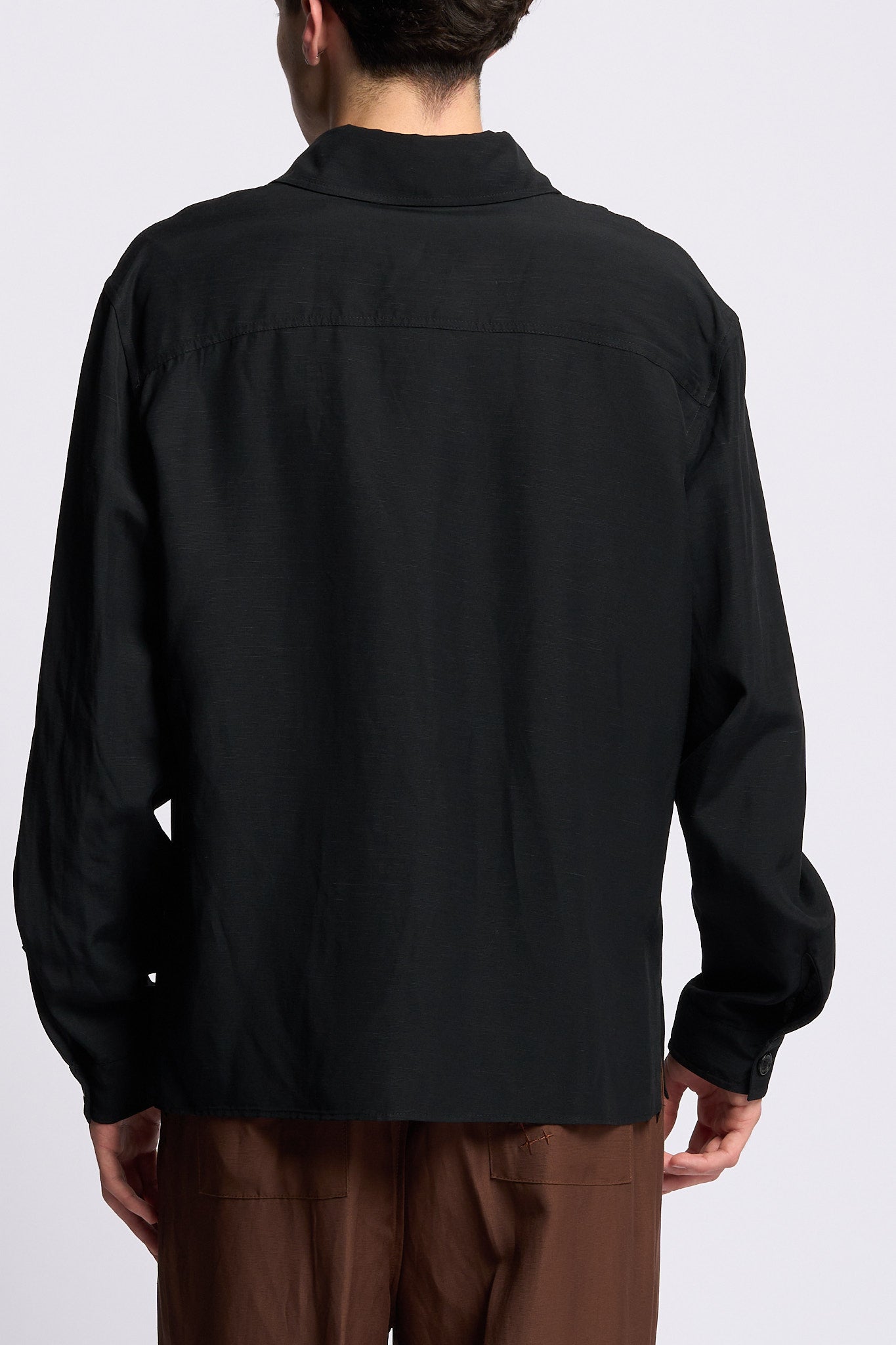 Laneus Overshirt in Lino e Viscosa Nero Uomo-2